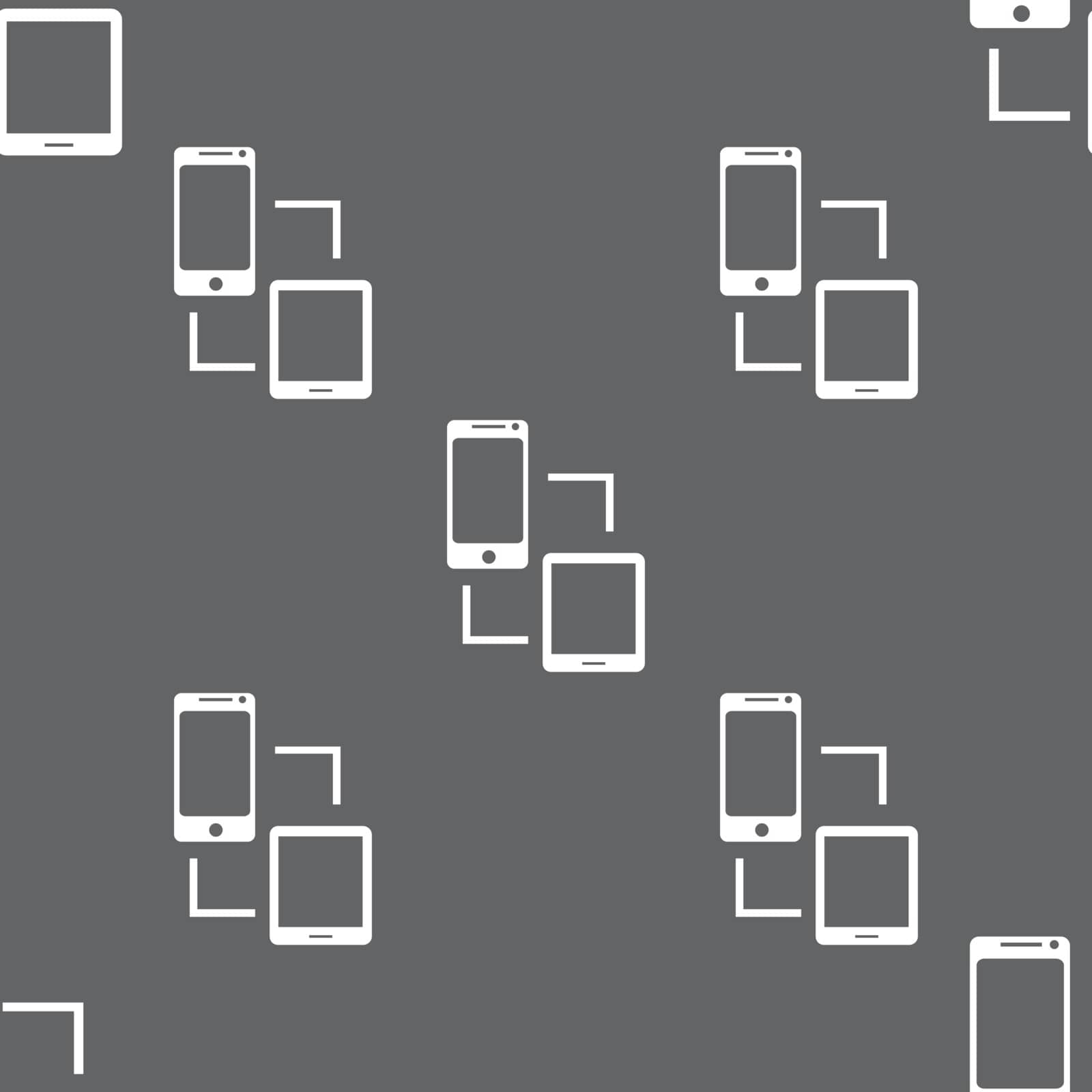 Synchronization sign icon. communicators sync symbol. Data exchange. Seamless pattern on a gray background. Vector illustration