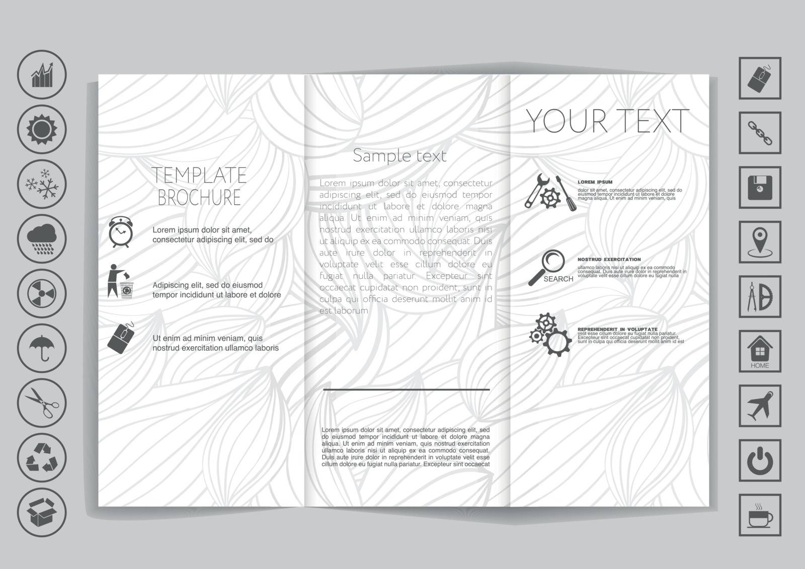 Tri-Fold Brochure mock up vector design. Smooth unfocused bokeh background. Corporate Business Style