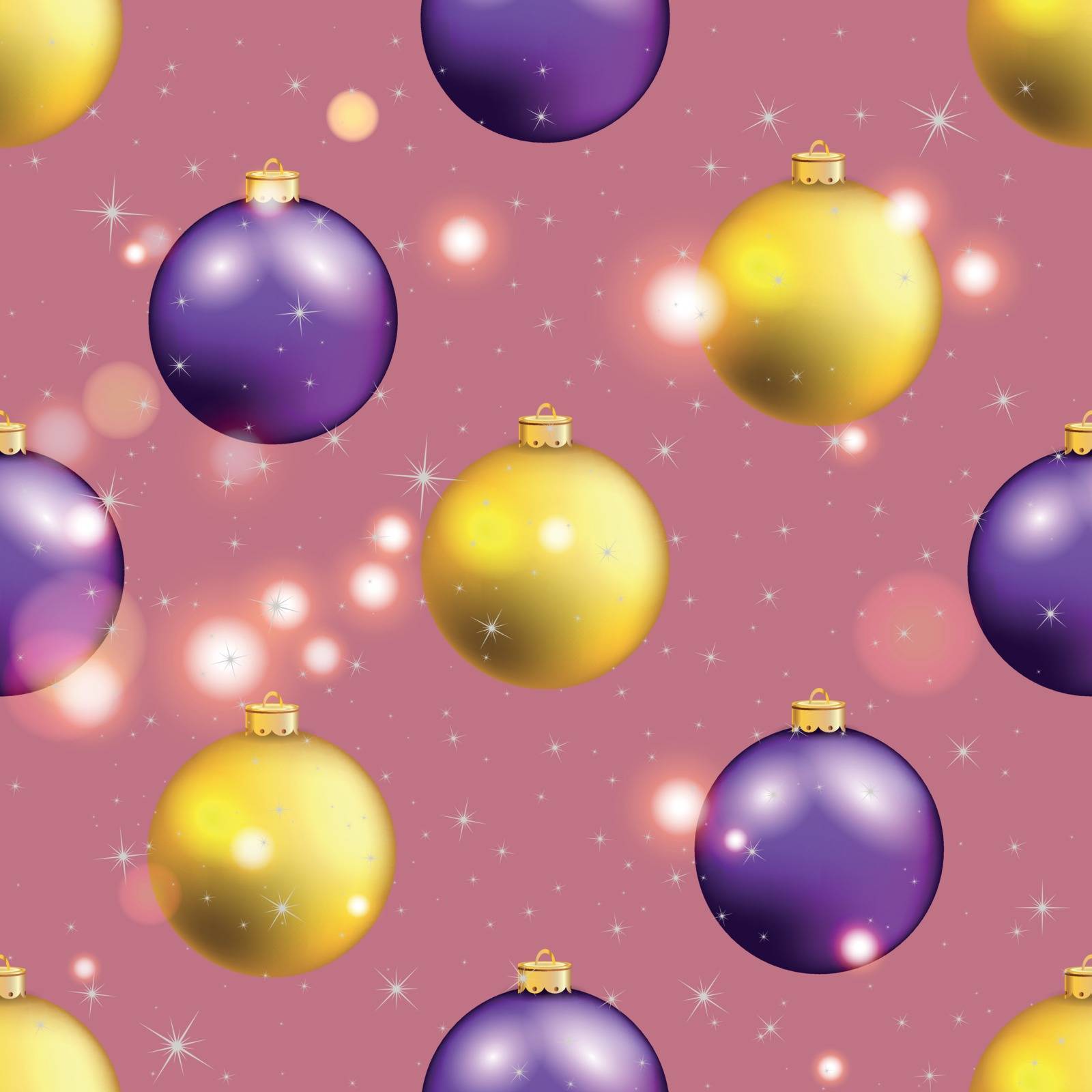 New Year pattern with Christmas ball. Christmas wallpaper with bow and ribbon. Sparkles and bokeh. Shiny and glowing