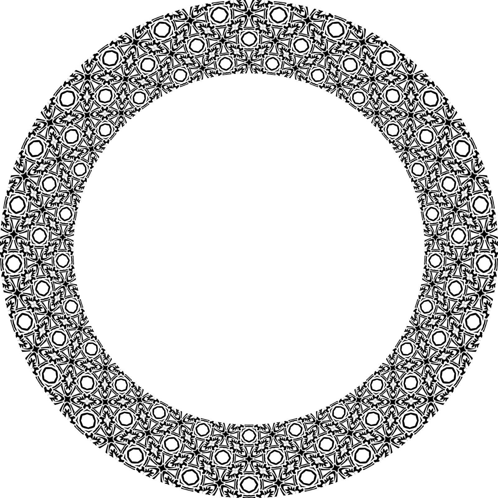Decorative illustrated circle frame made of portuguese tiles in black and white