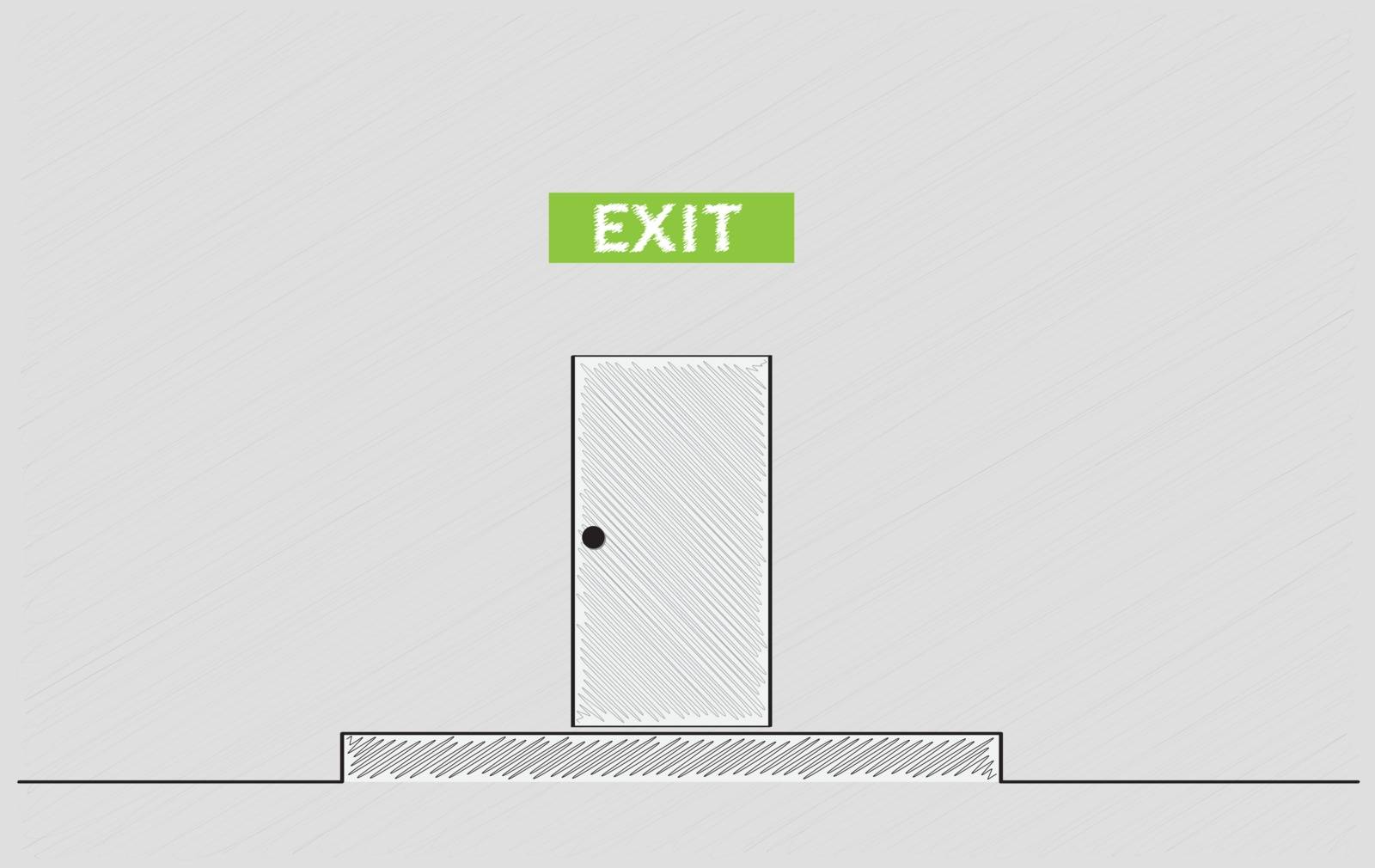 exit text and closed door, crosshatched image