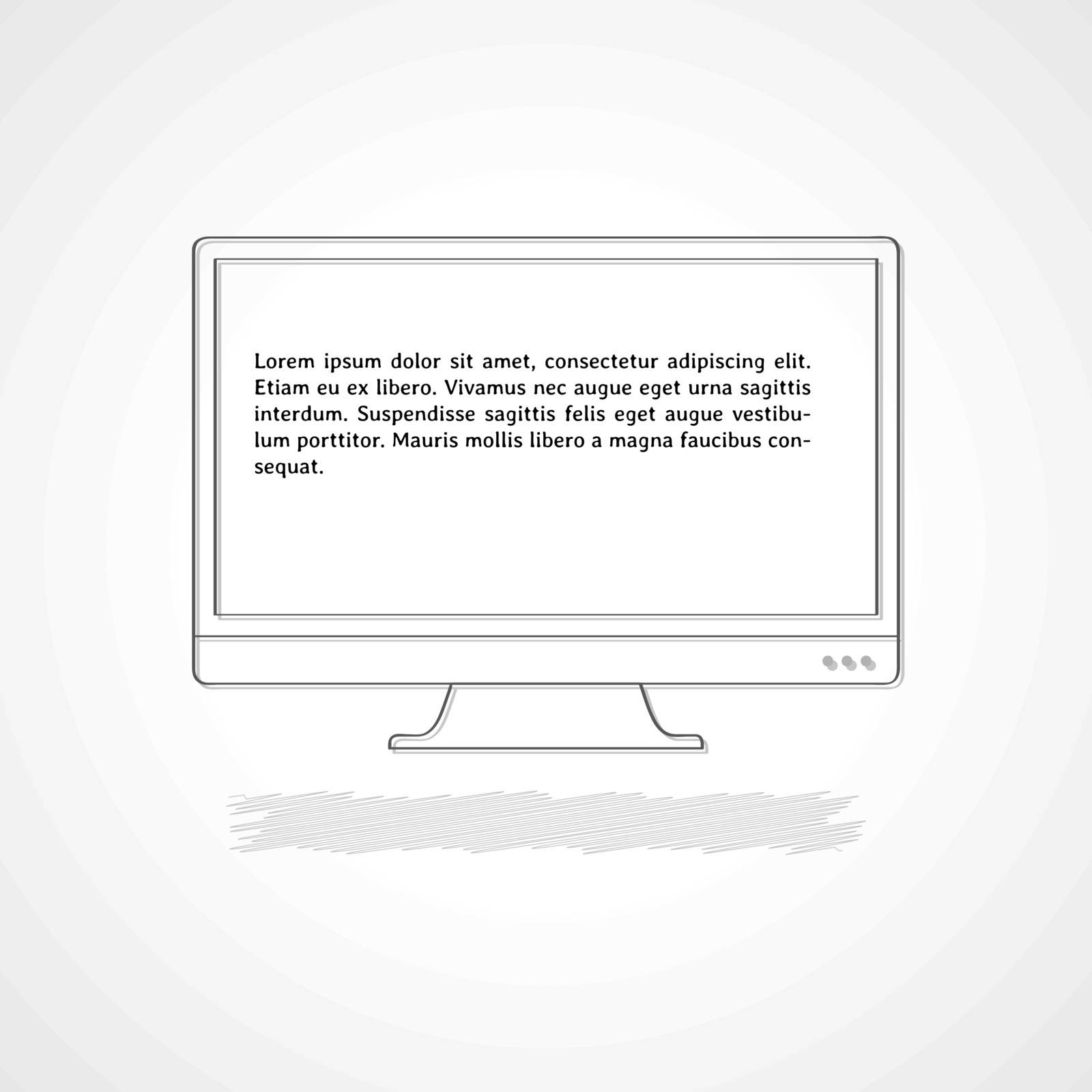 linear illustration, monitor with sample text on gray gradient background