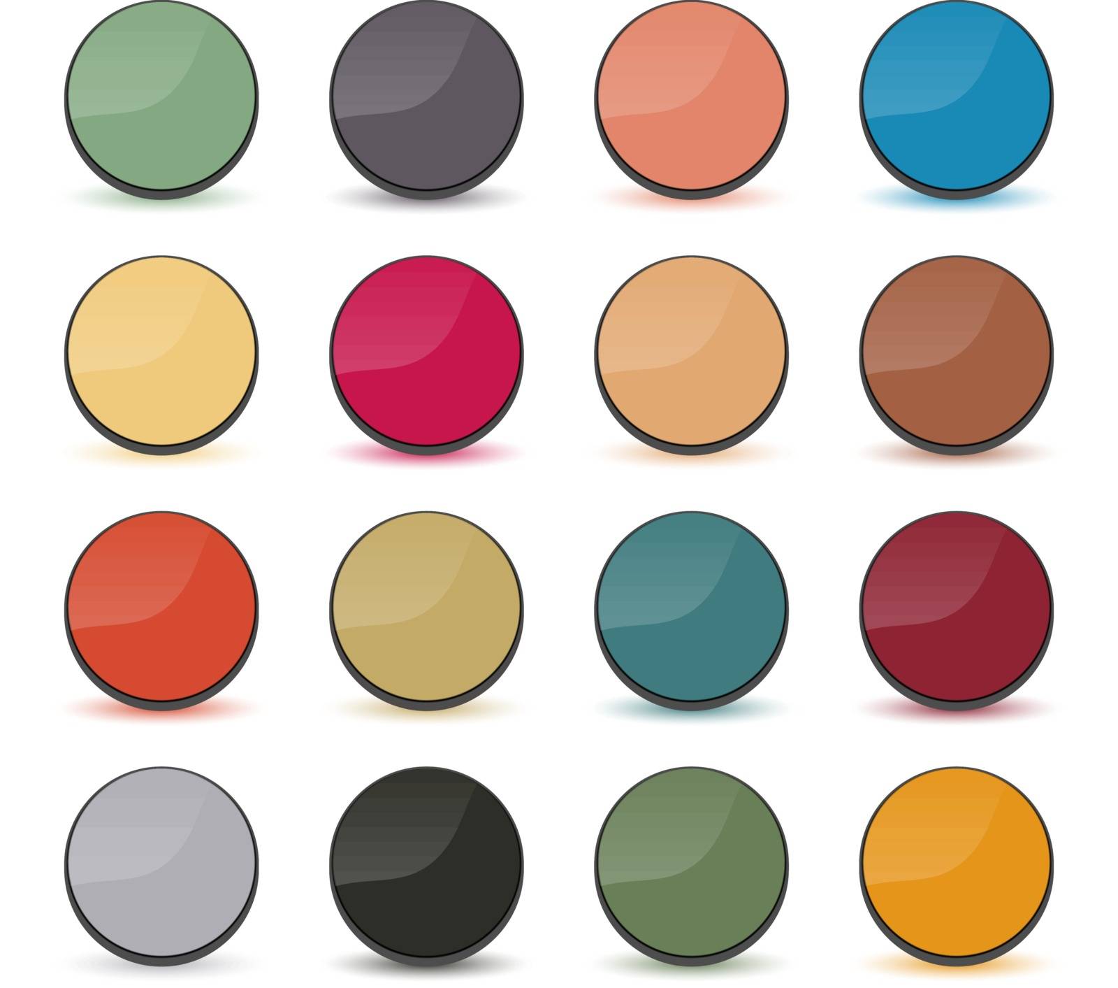Set of multicolored buttons, round shape and volumetric style, vector illustration