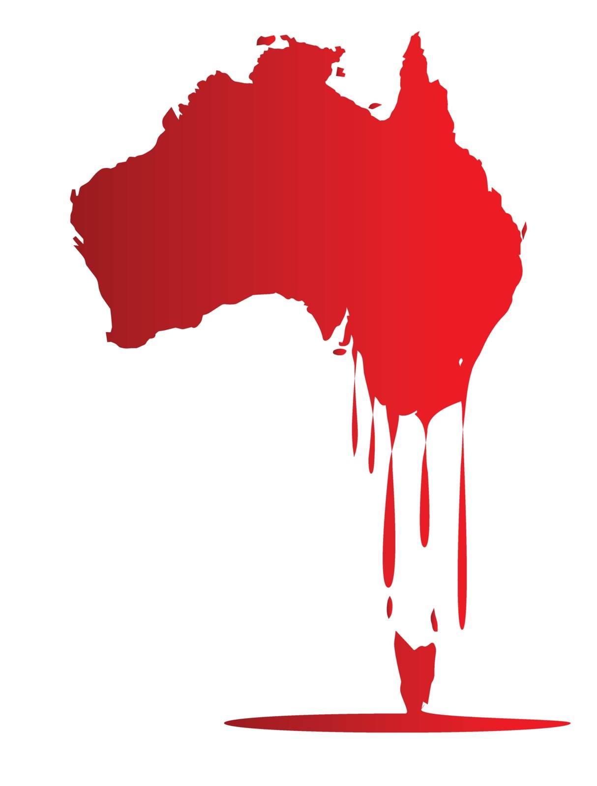 Silhouette map of Australia melting into a red puddle of wax