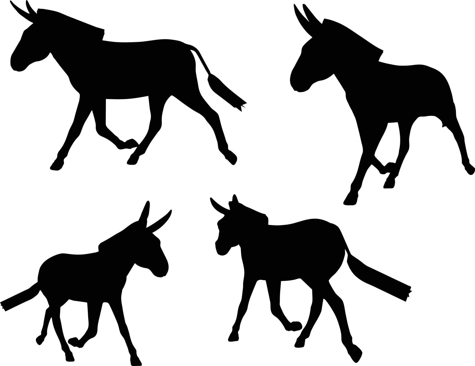 Vector Image, donkey silhouette, in trot pose, isolated on white background
