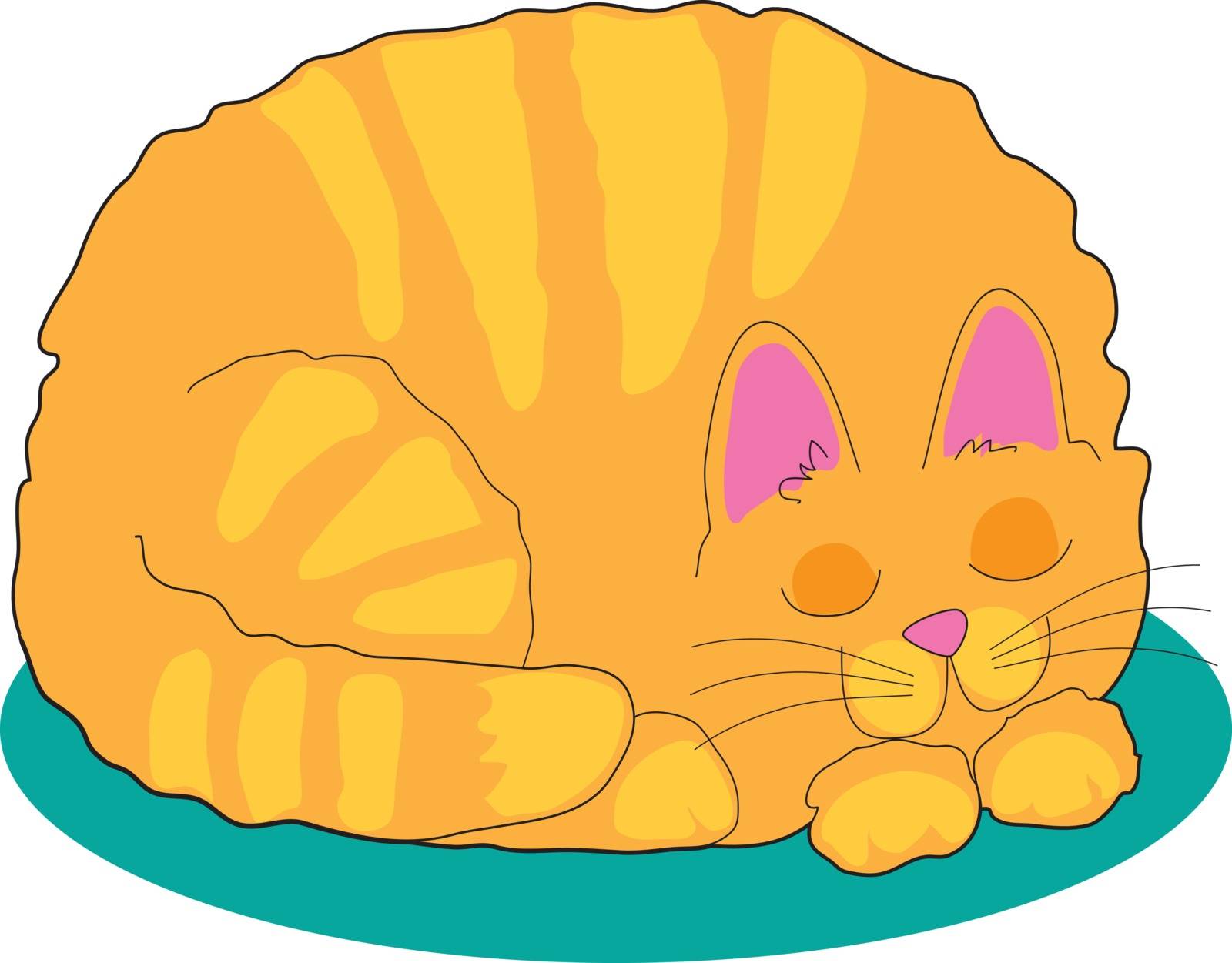 A marmalade cat sleeping on a rug