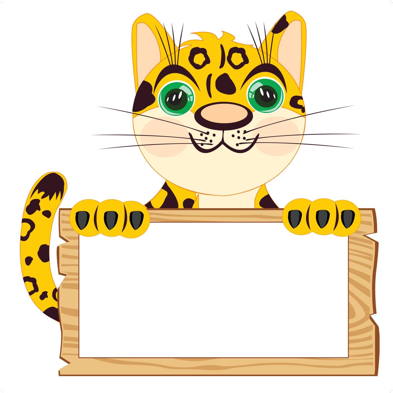 Leopard with poster on white background insulated
