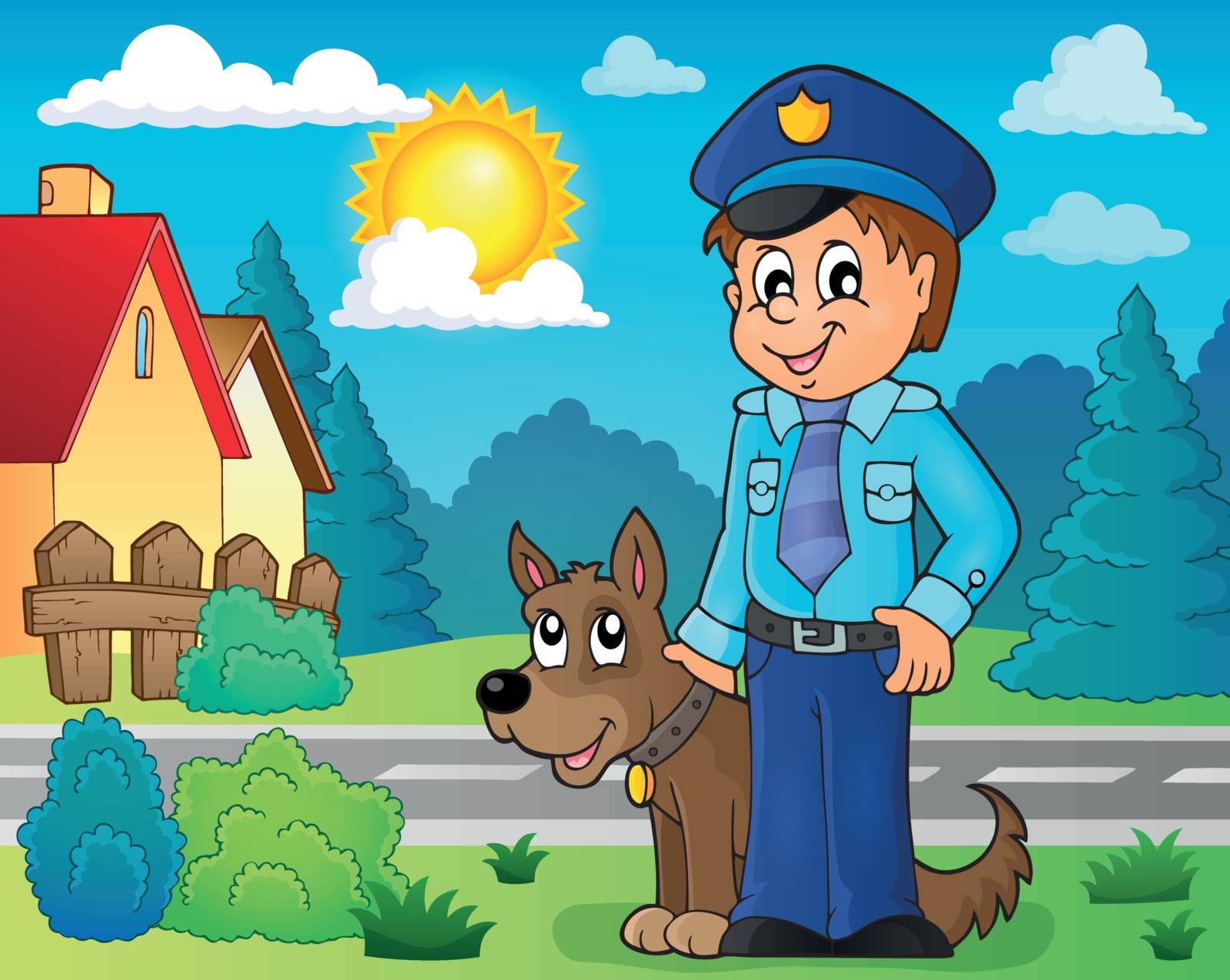 Policeman with guard dog image 3 - eps10 vector illustration.