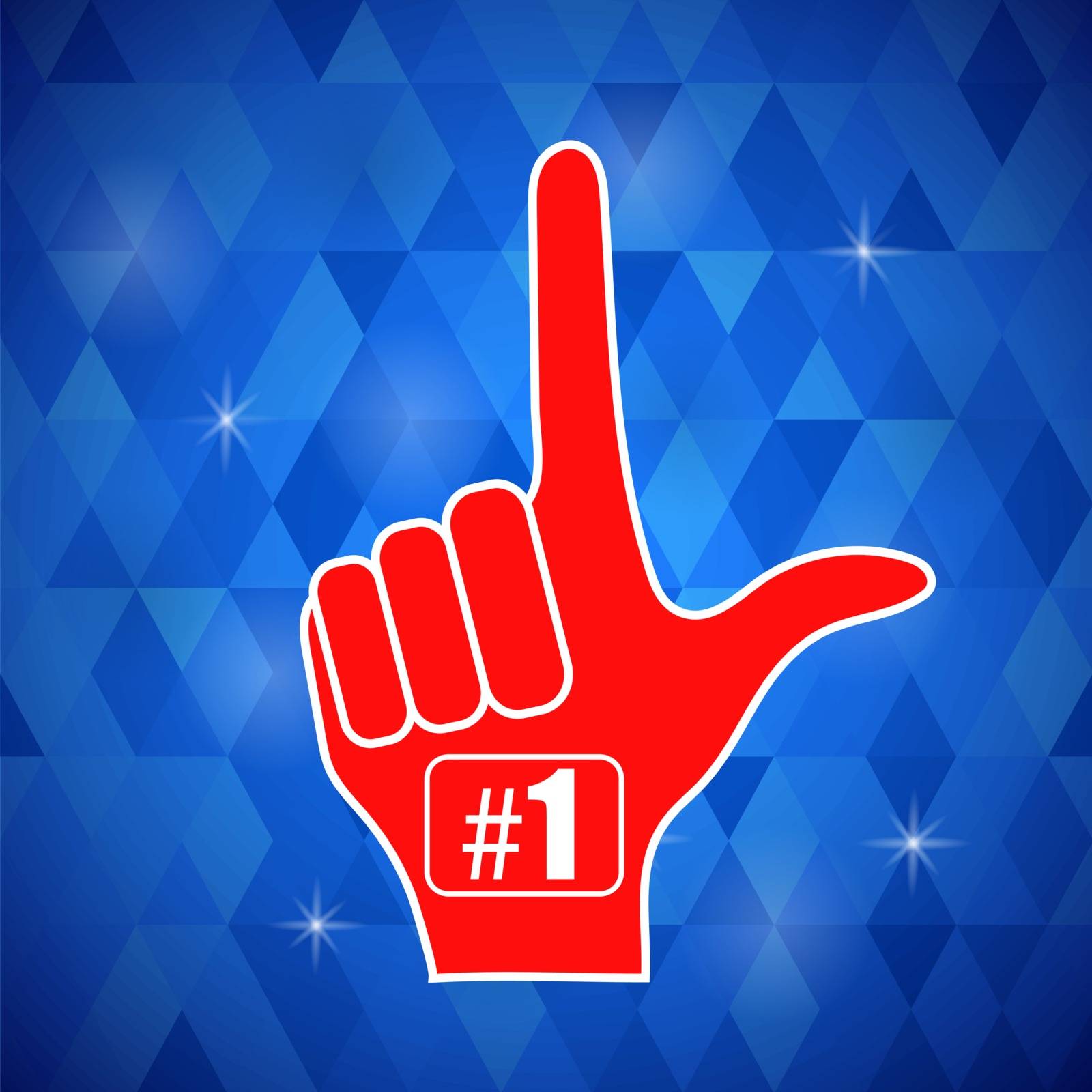 Red  Foam Finger Isolated on Blue Polygonal Background