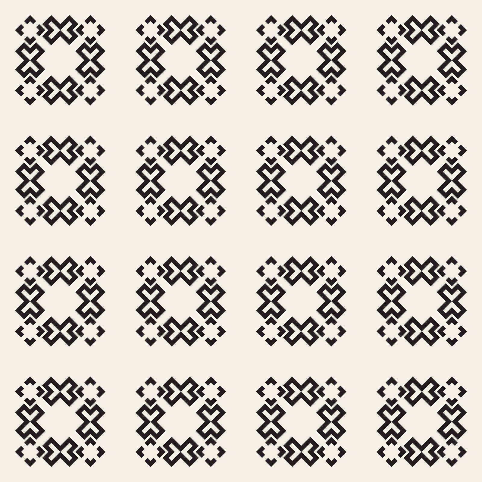 Vector Seamless Black And White Simple Ethnic Square Pattern Abstract Background