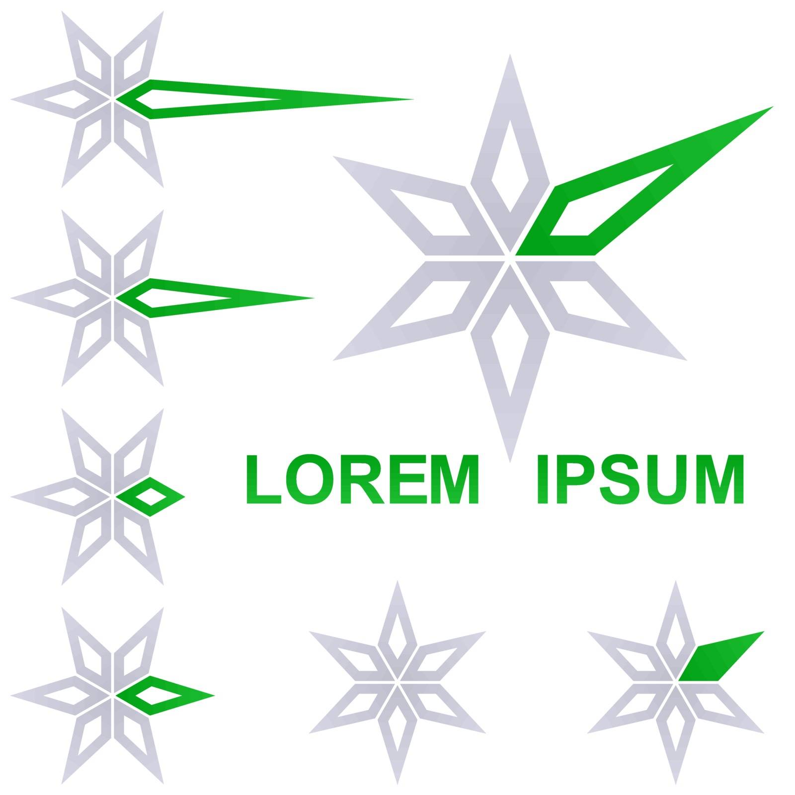 Grey and green star symbol business icon design set