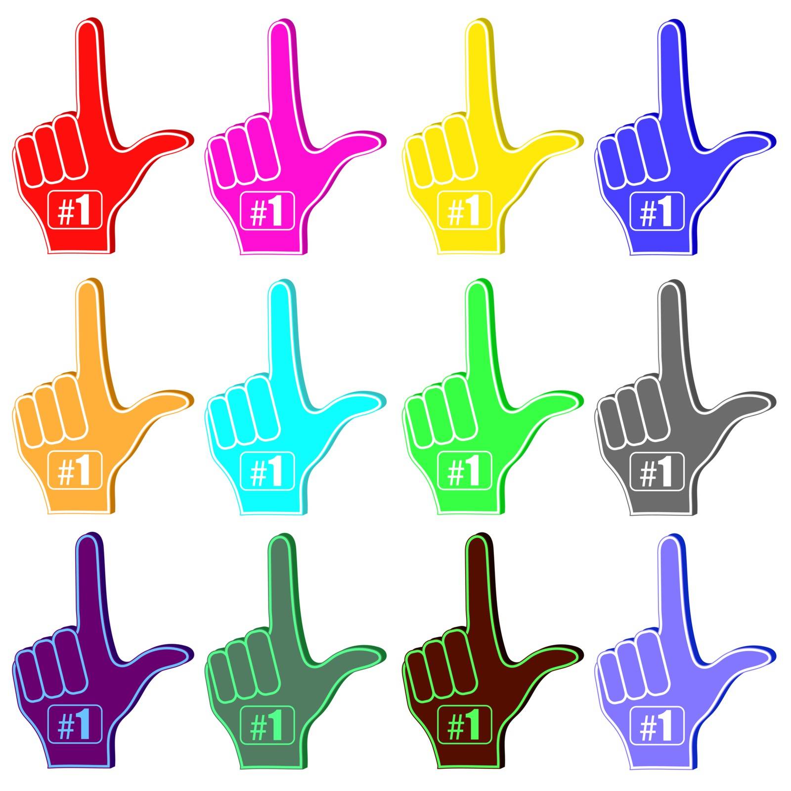 Foam Fingers Silhouettes Isolated on White Background