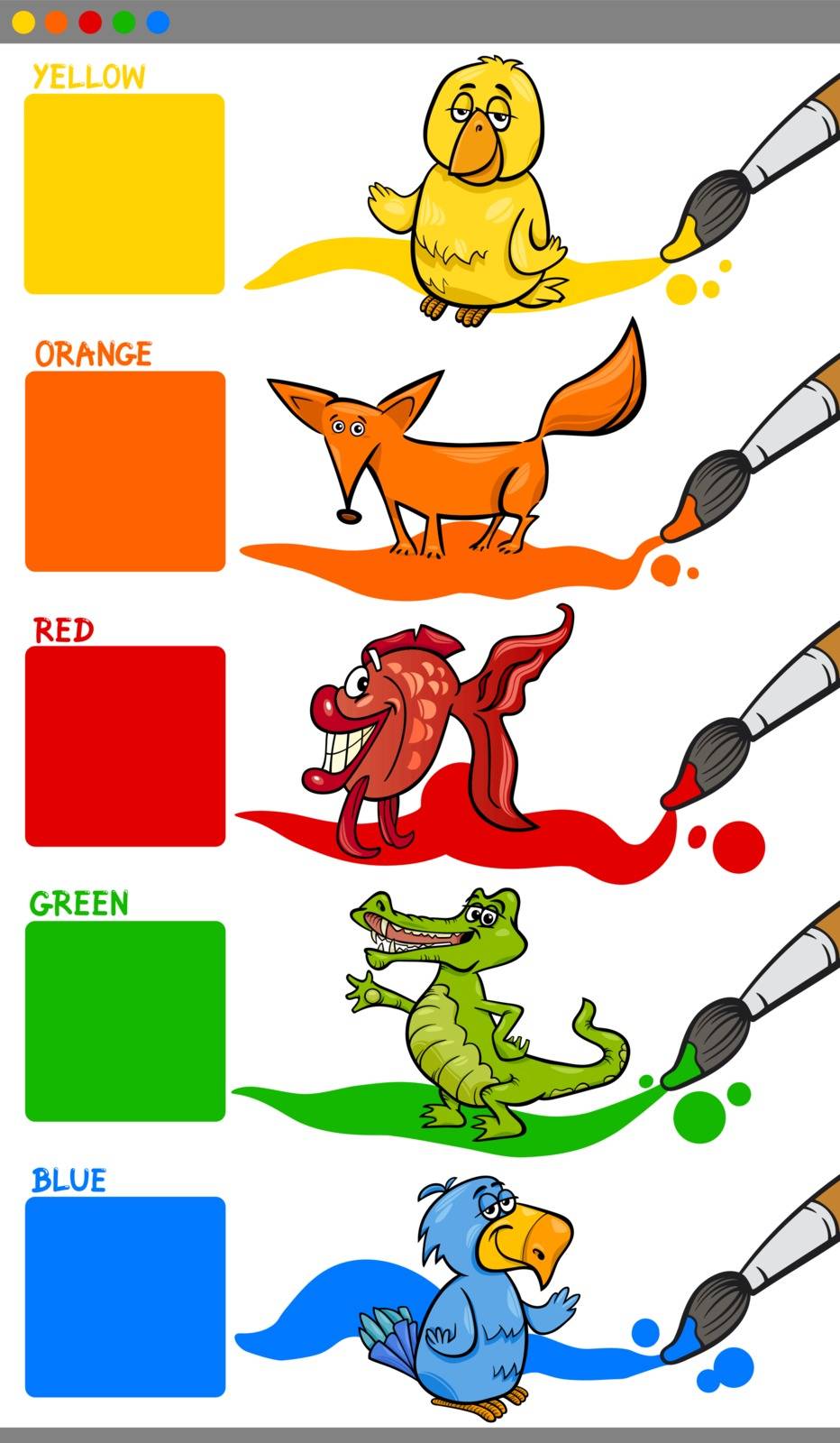 Cartoon Illustration of Generic Colors with Animal Characters Educational Set for Kindergarten