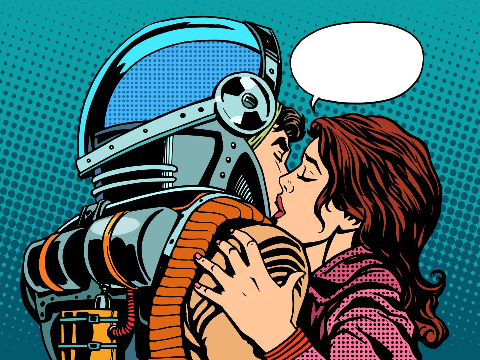 Star kiss the wife of an astronaut pop art retro style