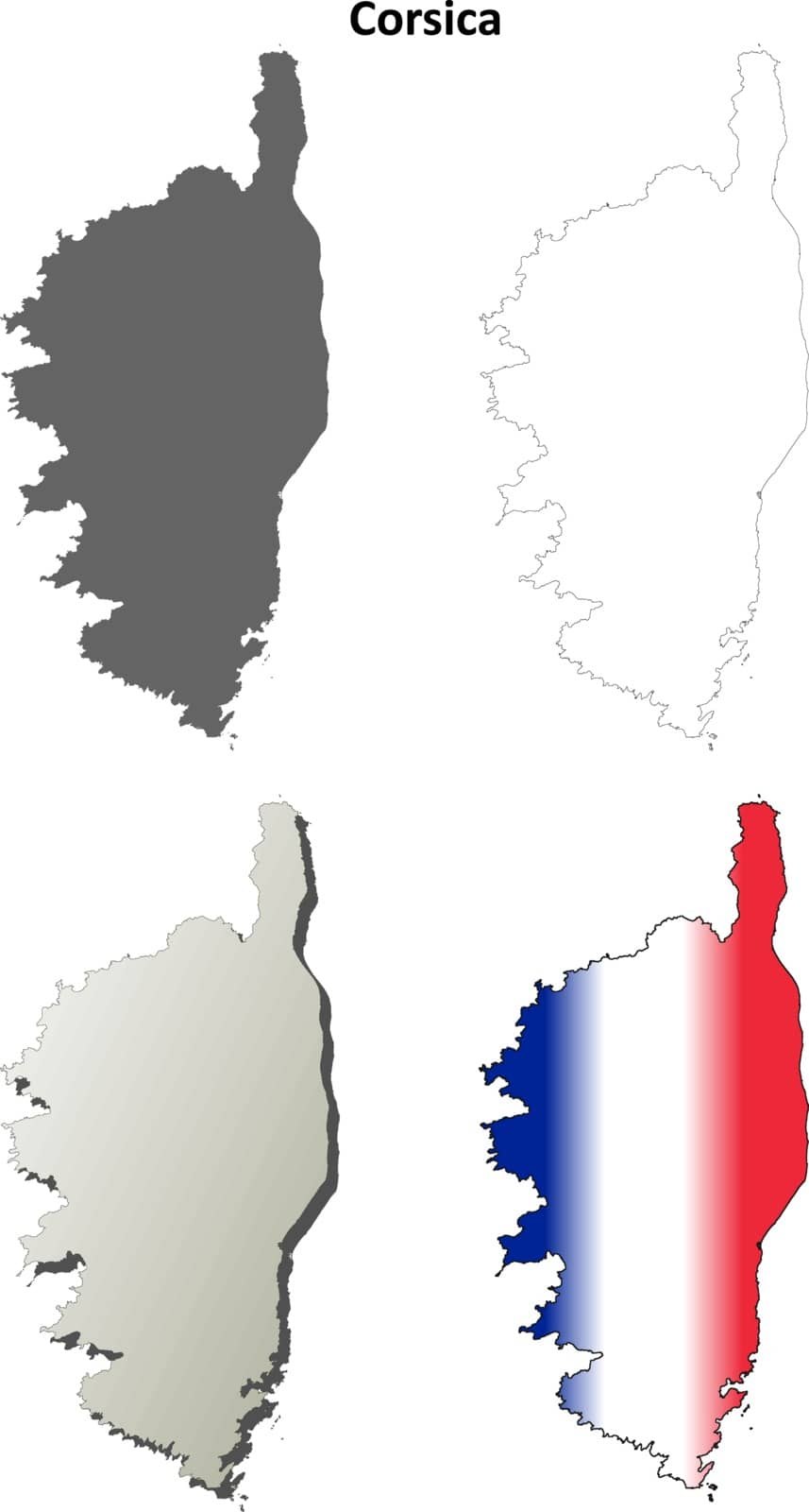 Corsica blank detailed vector outline map set 