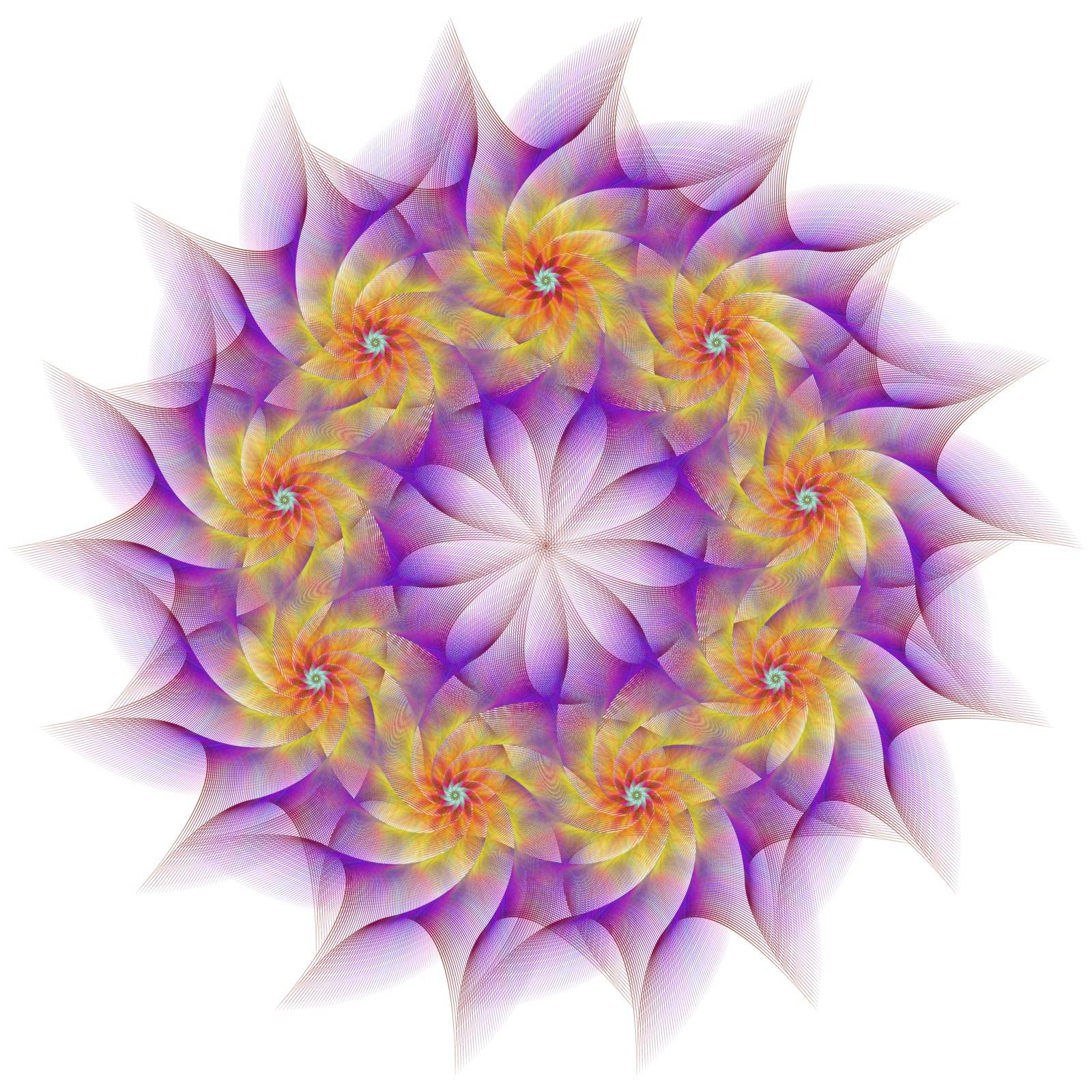 Purple, yellow and red circular fractal flower design