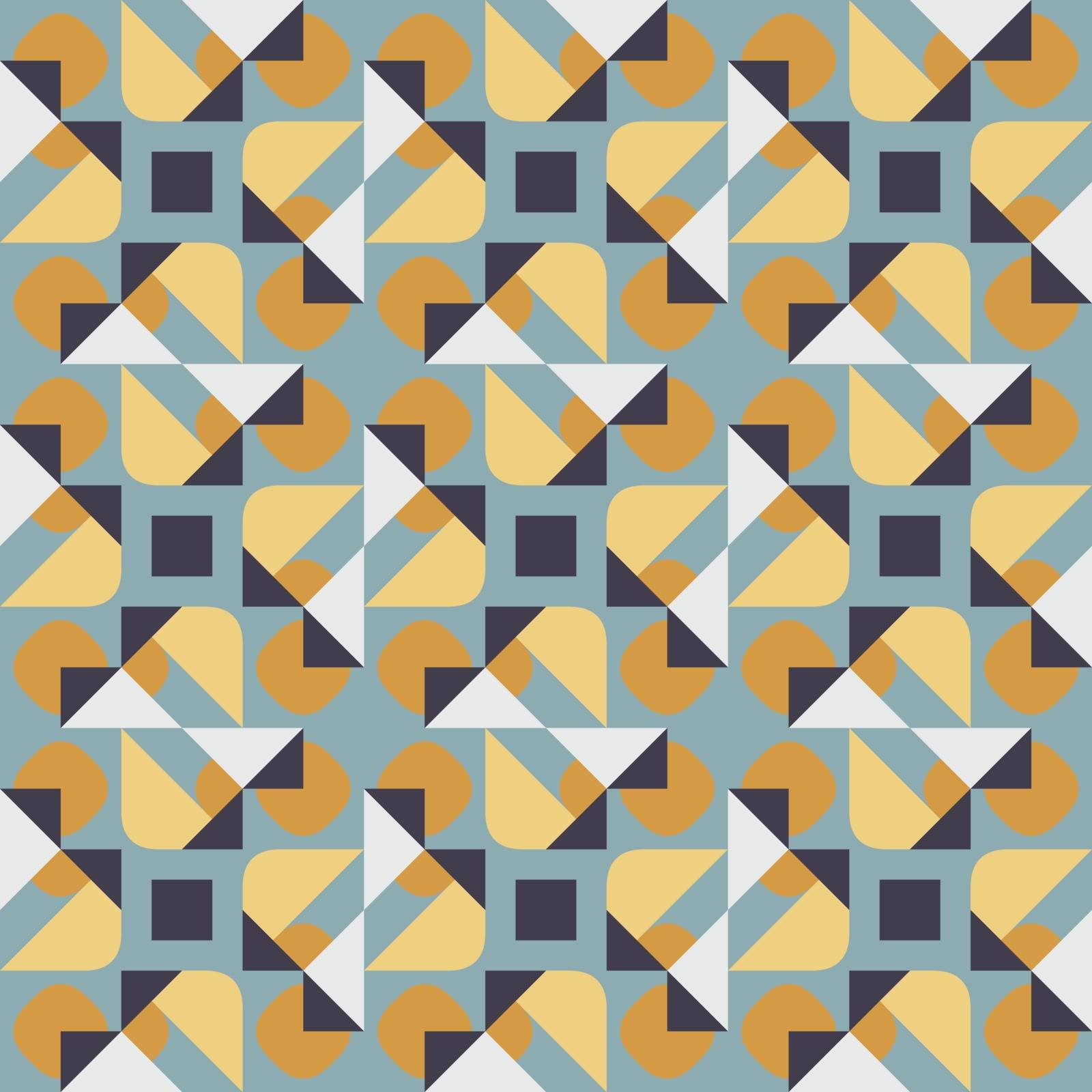 Vector Seamless Geometric Square Triangle Circle Shapes Yellow Blue Quilt Pattern Abstract Background