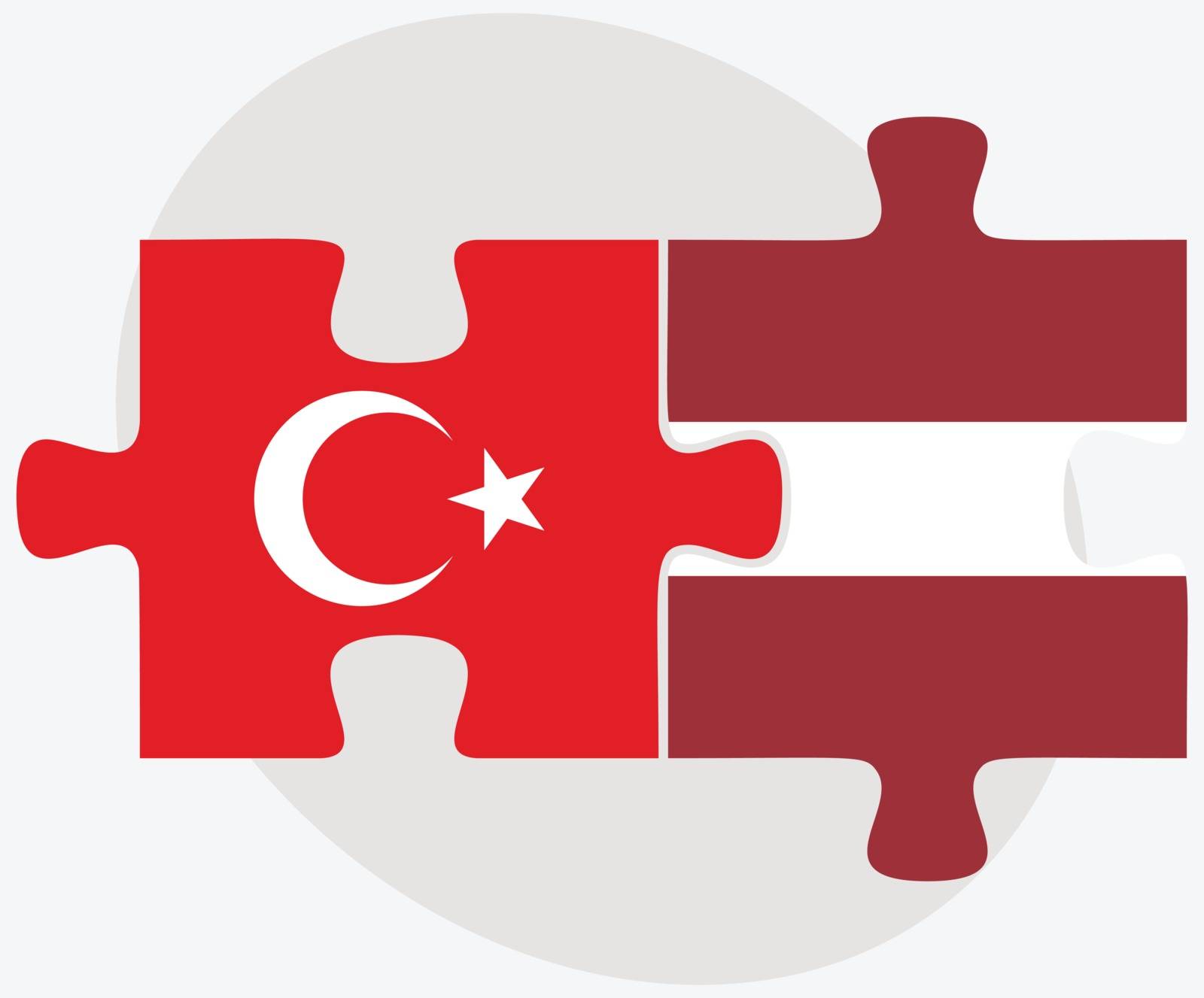 Turkey and Latvia Flags in puzzle isolated on white background