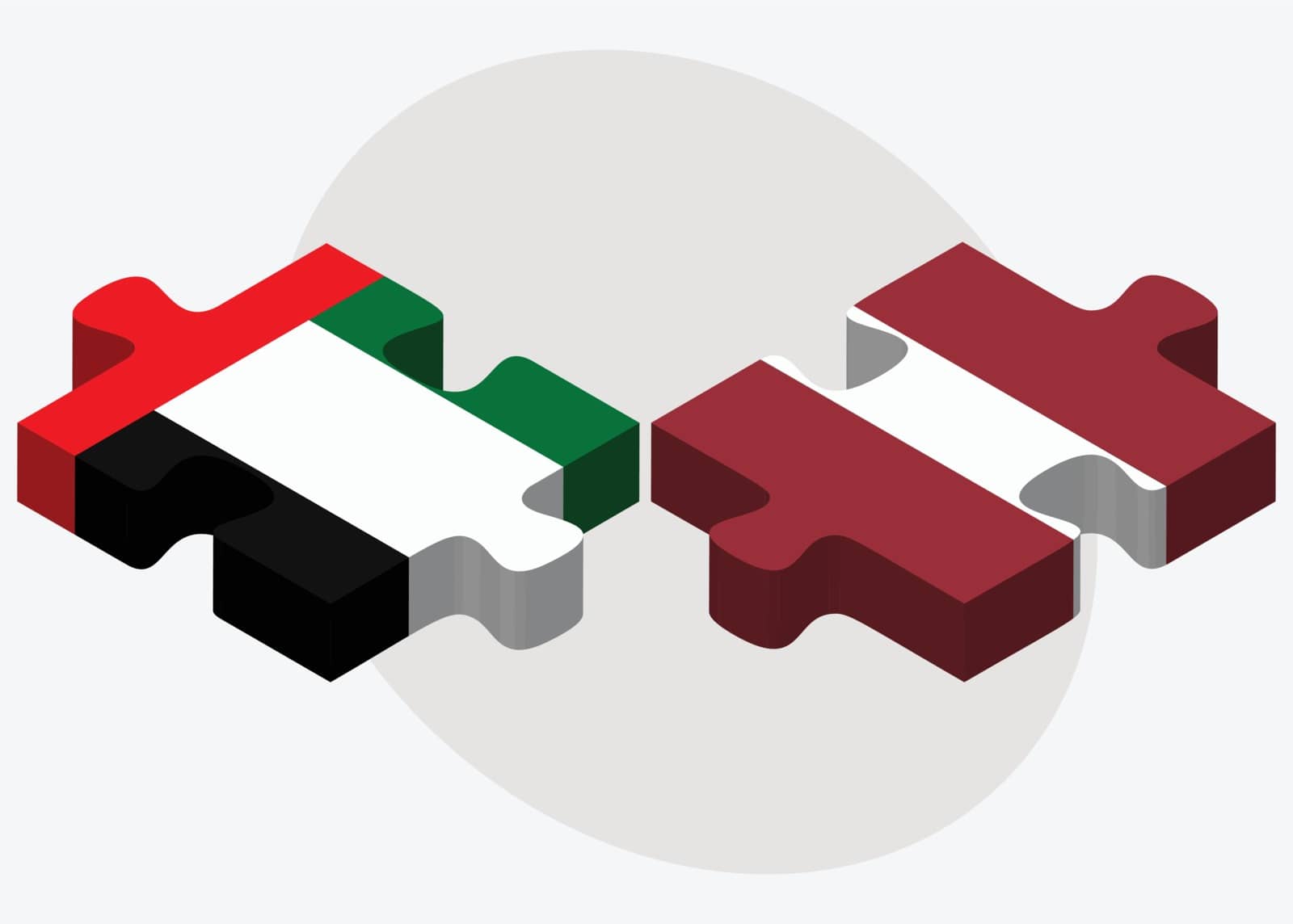 United Arab Emirates and Latvia Flags in puzzle isolated on white background