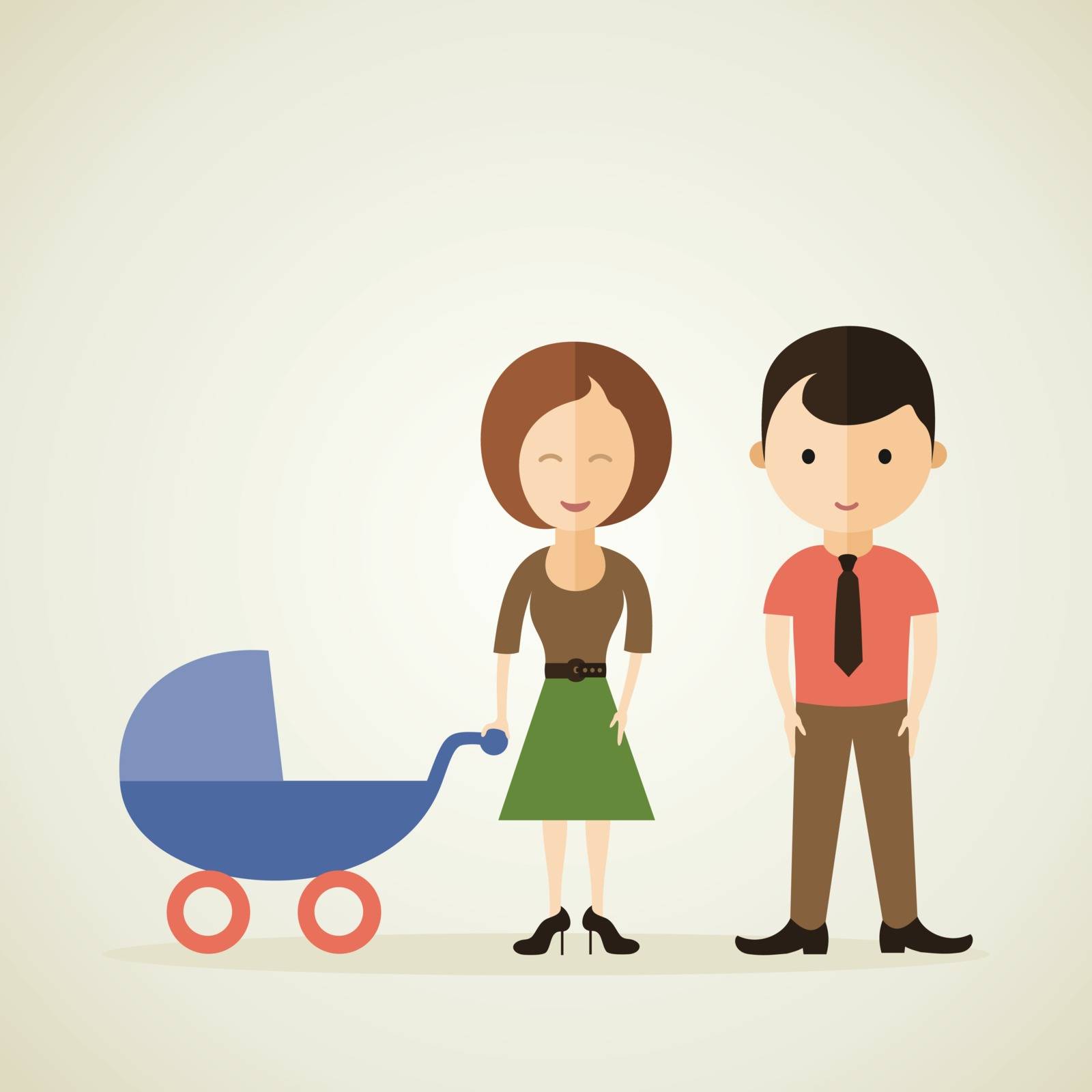 The daddy and mum with a children's carriage. A vector illustration