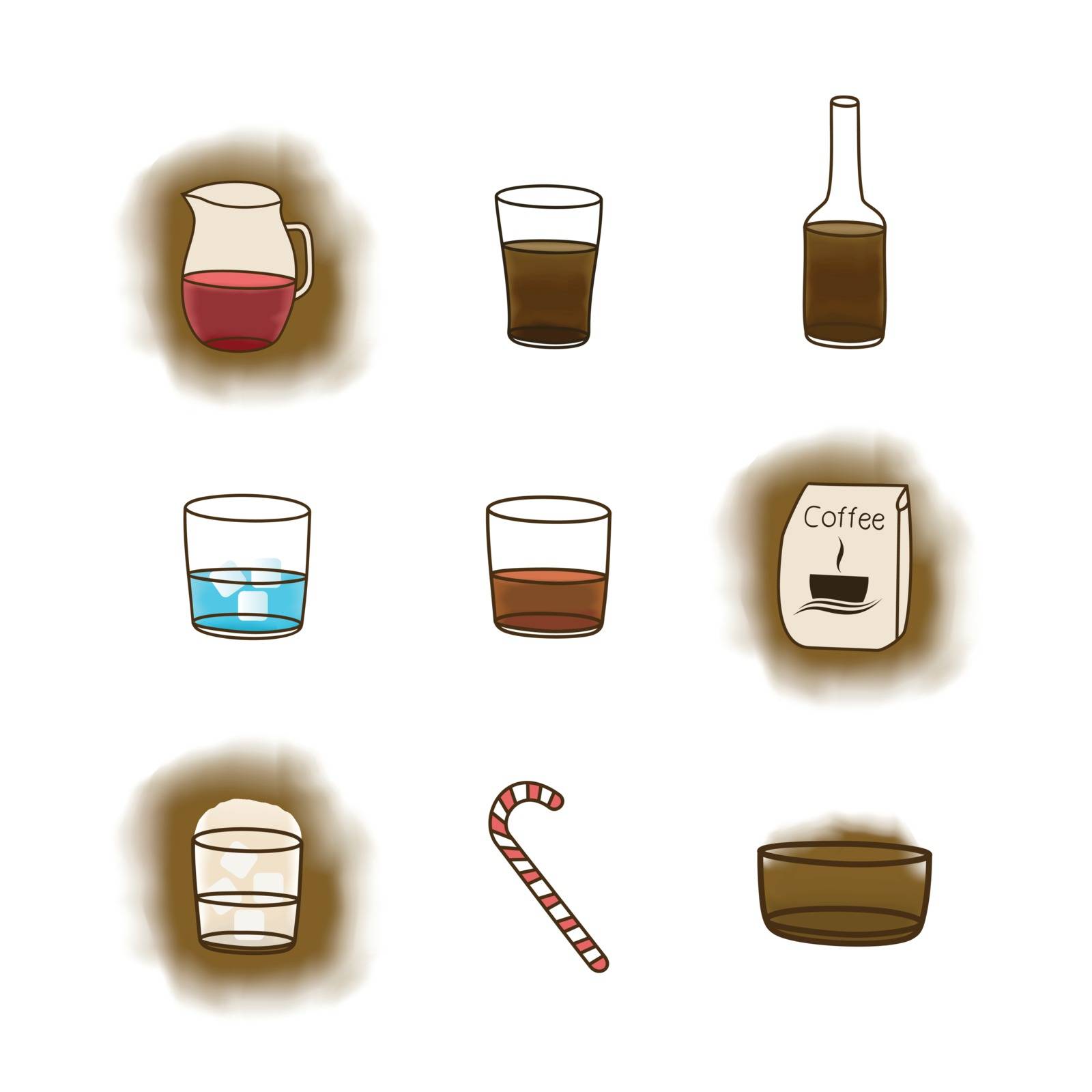 Set of icons on a coffee theme. A vector illustration
