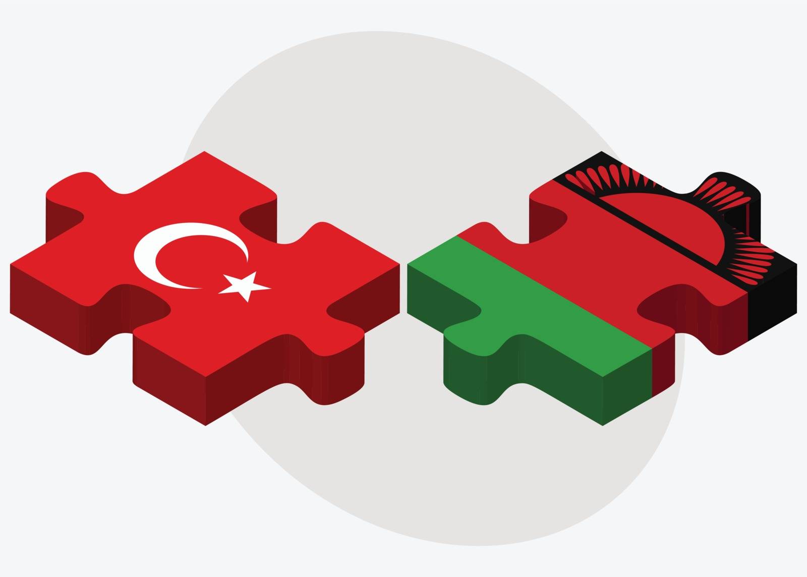 Turkey and Malawi Flags in puzzle isolated on white background