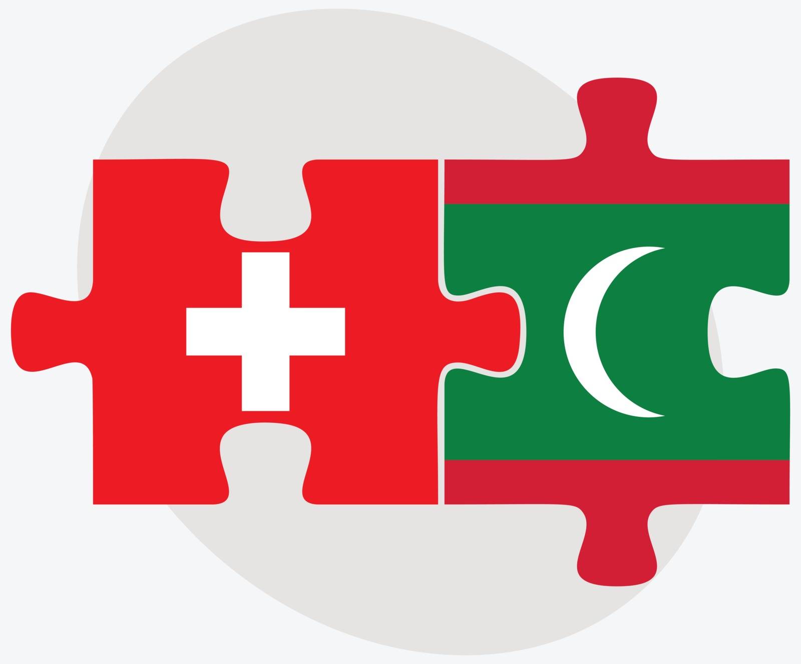 Switzerland and Maldives Flags in puzzle isolated on white background
