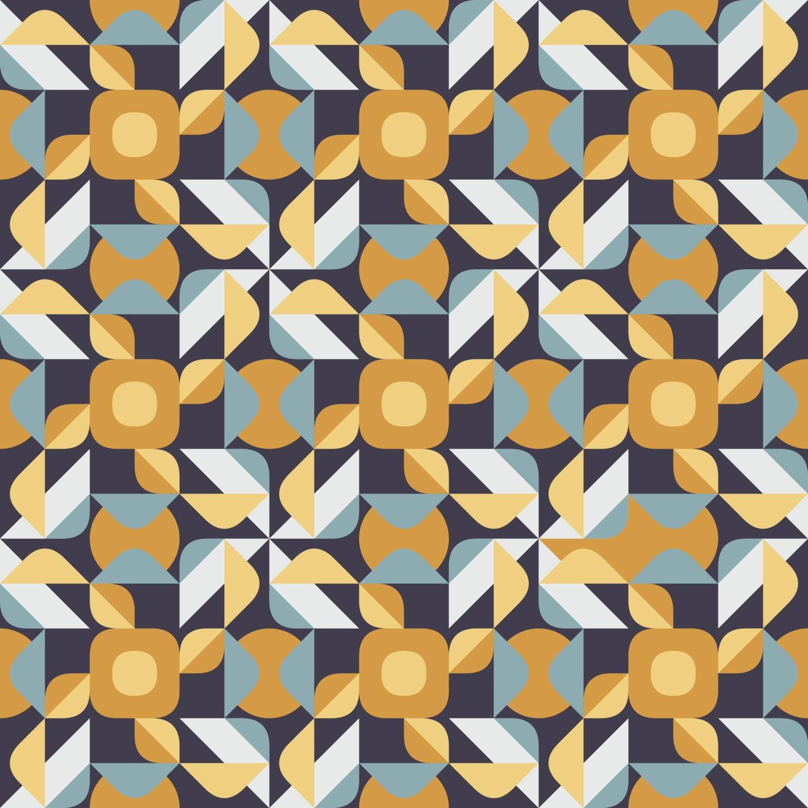 Vector Seamless Geometric Square Triangle Circle Shapes Yellow Blue Quilt Ethnic Pattern Abstract Background