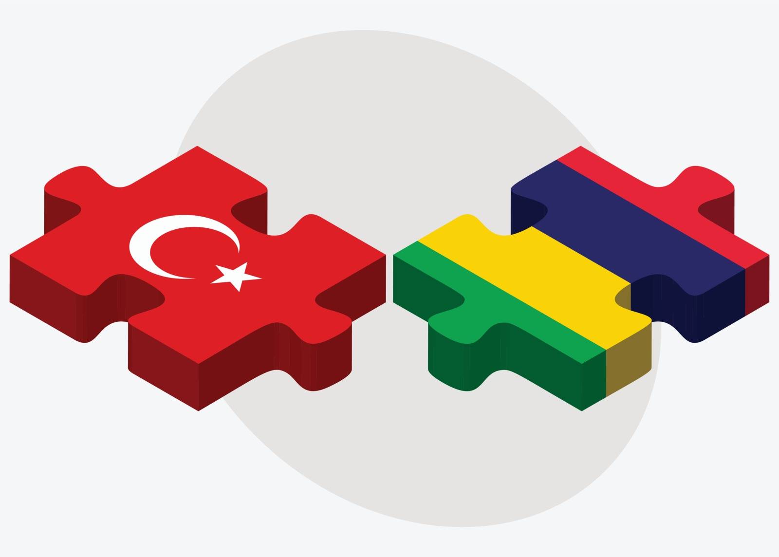Turkey and Mauritius Flags in puzzle isolated on white background