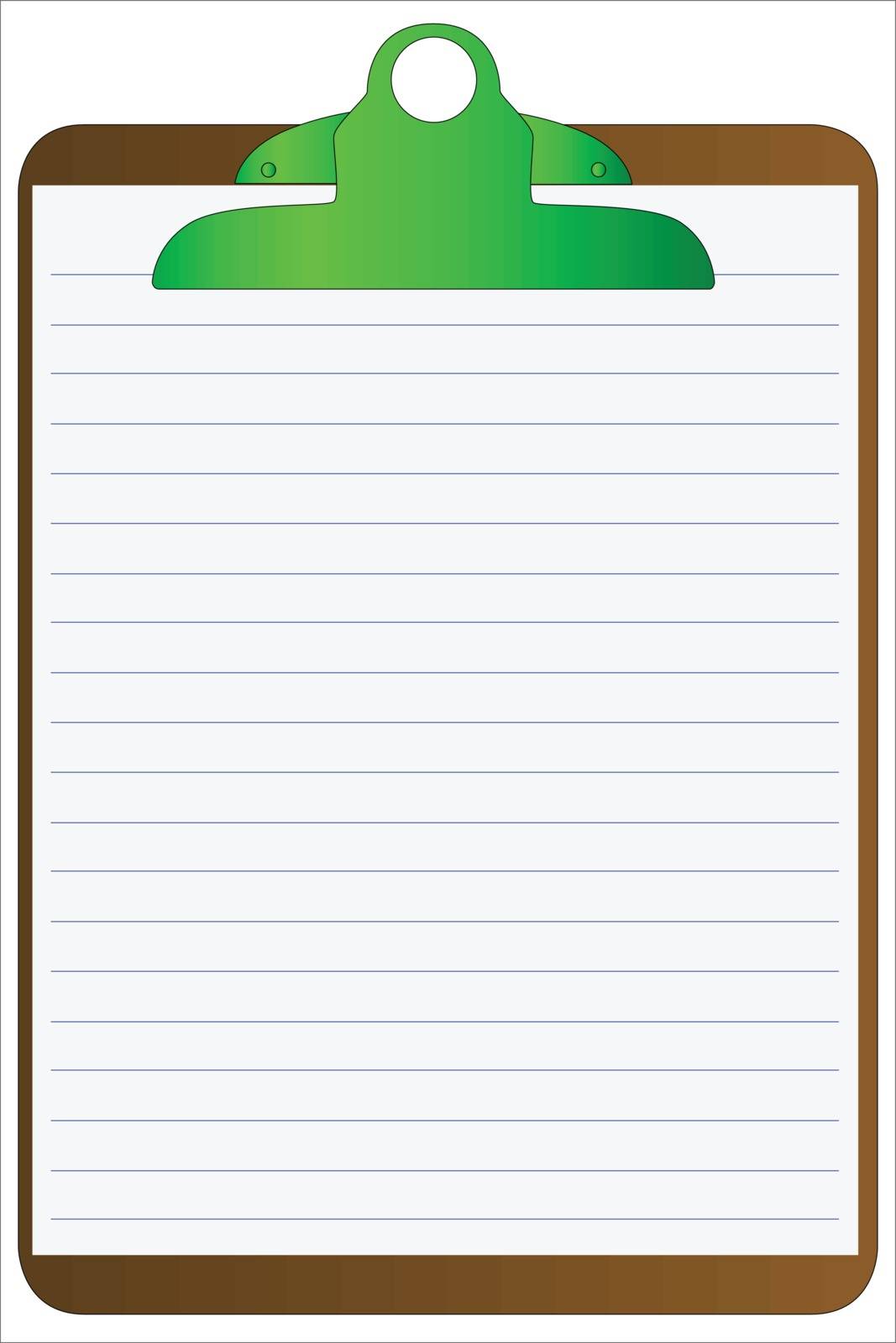 A clipboard with a lined paper over a white background
