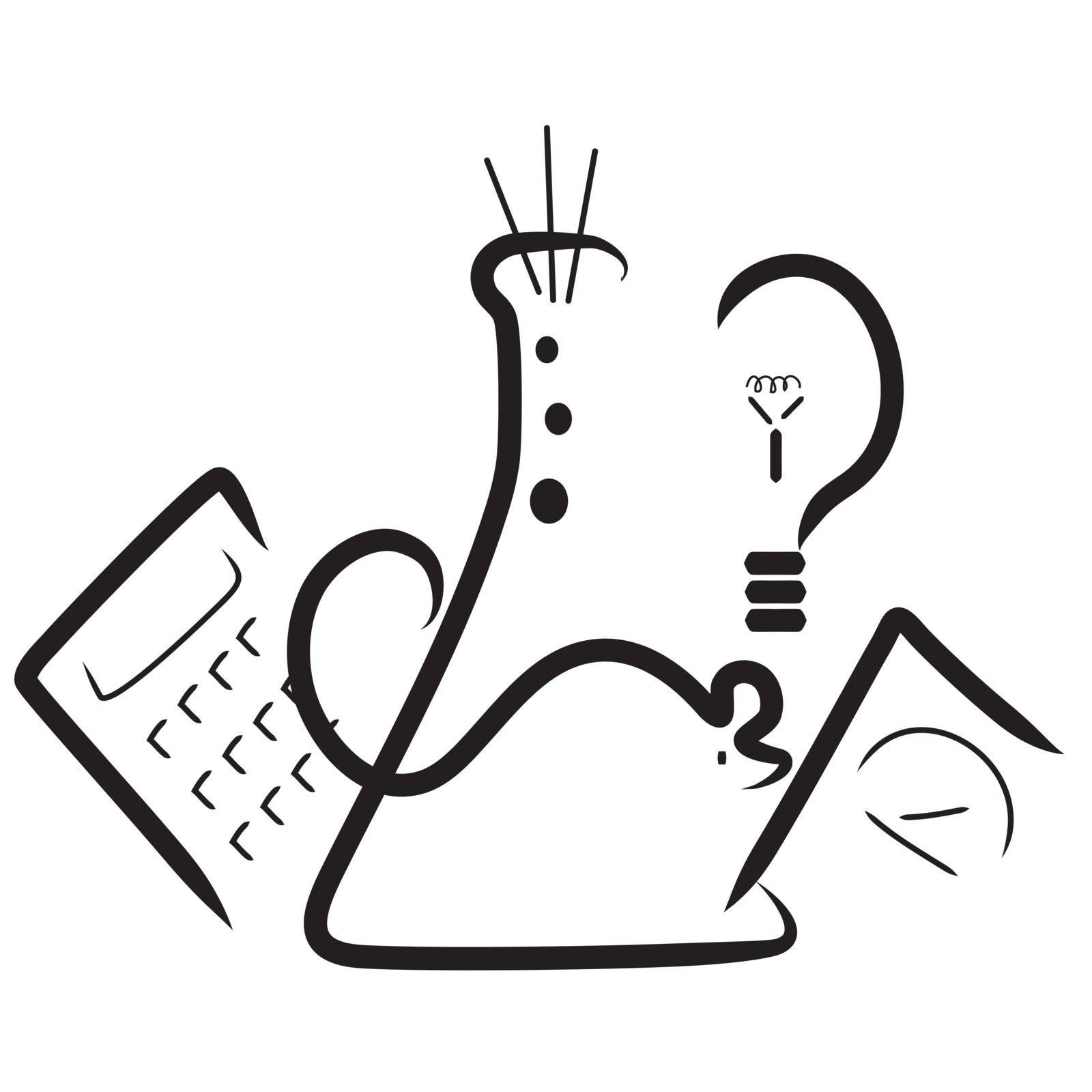 A stylized logo with elements for a science fair. A beaker, a mouse,a calculator, a light bulb and a scale 
