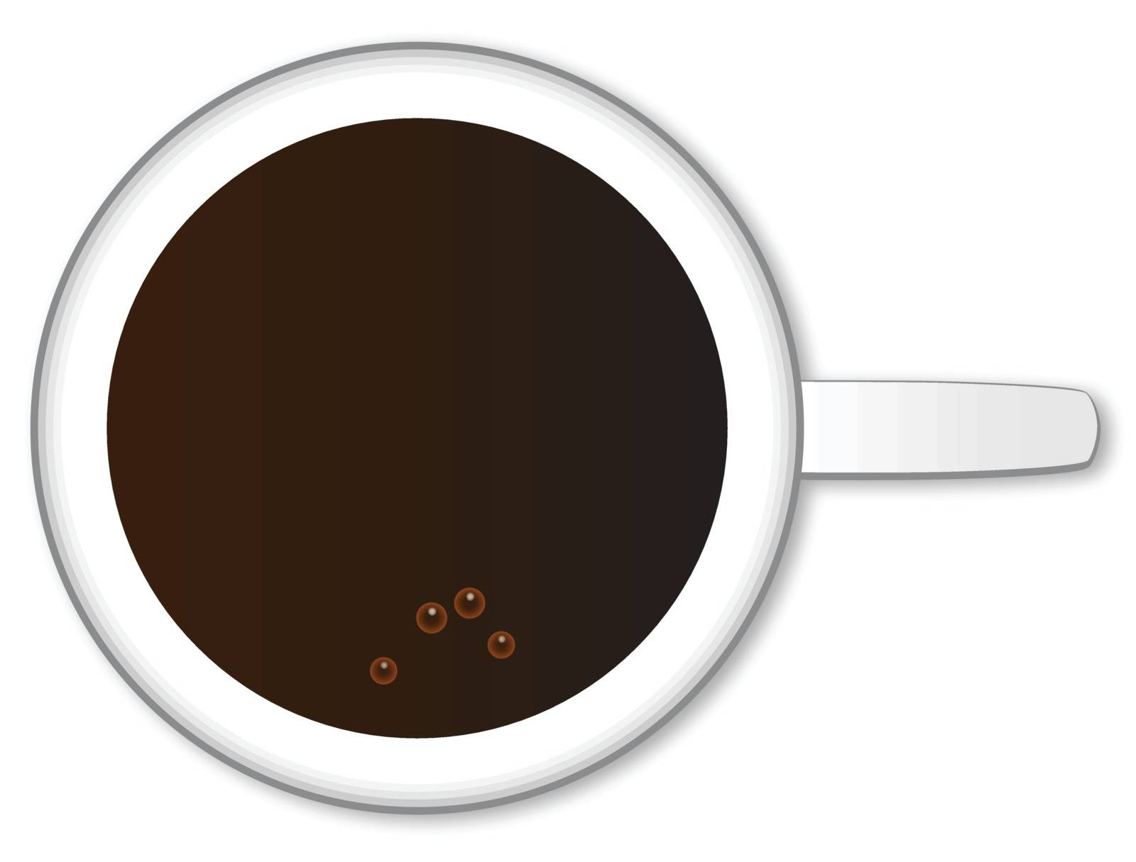 Top view of a cup of black coffee with bubbles