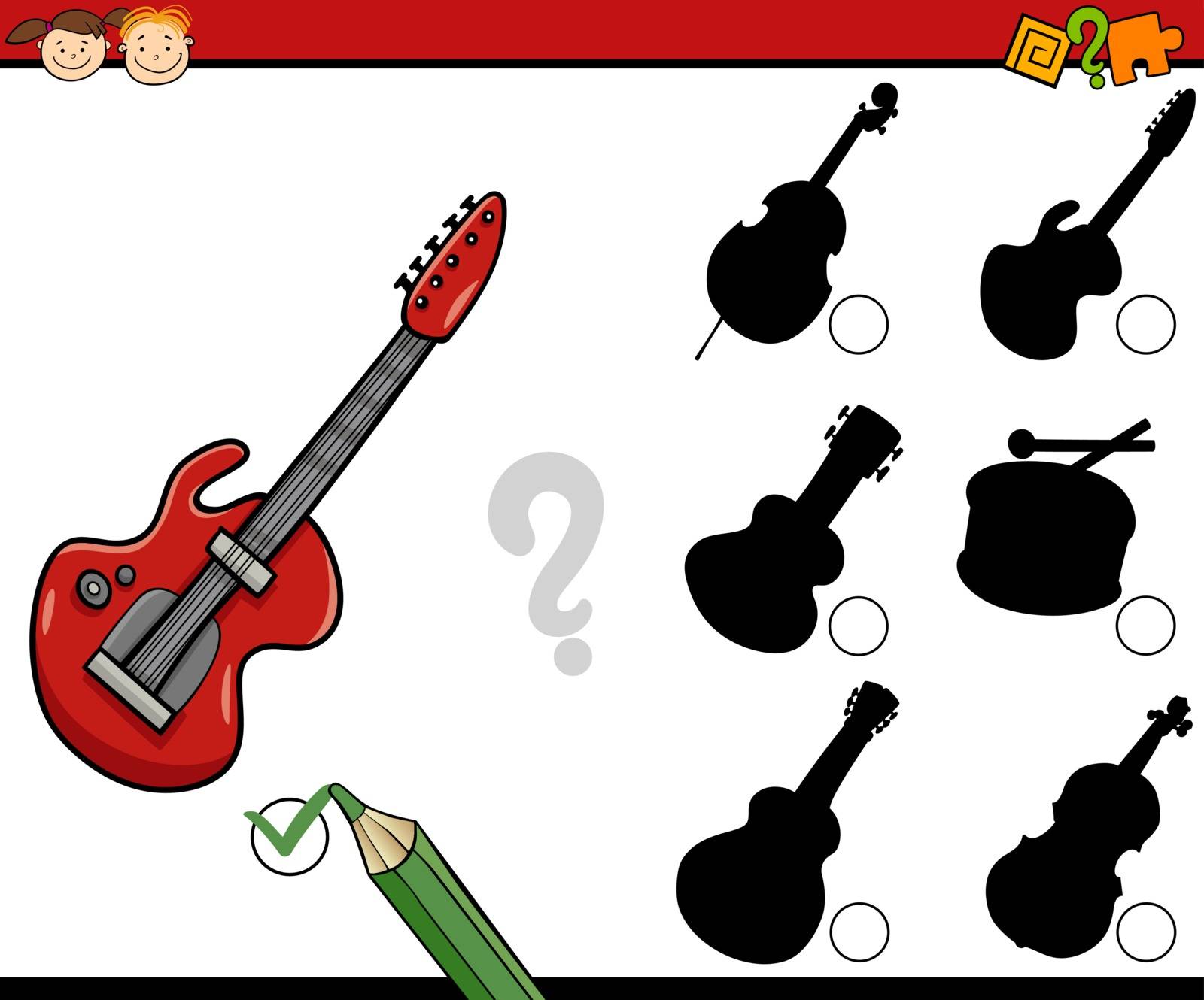 Cartoon Illustration of Education Shadow Matching Task for Preschool Children with Musical Instruments