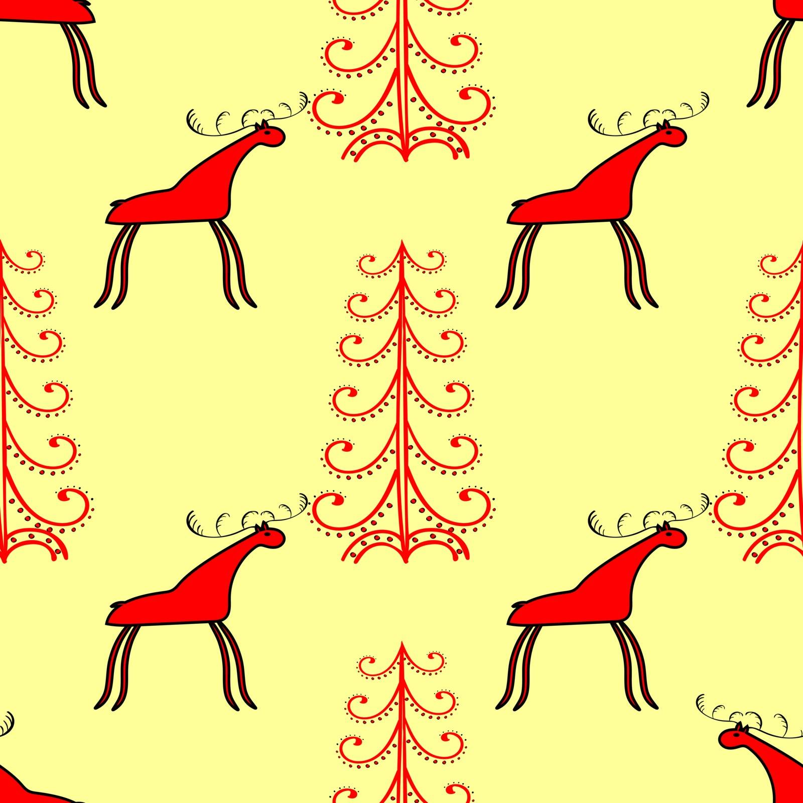 Red elk or deer in the spruce forest by kozyrevaelena