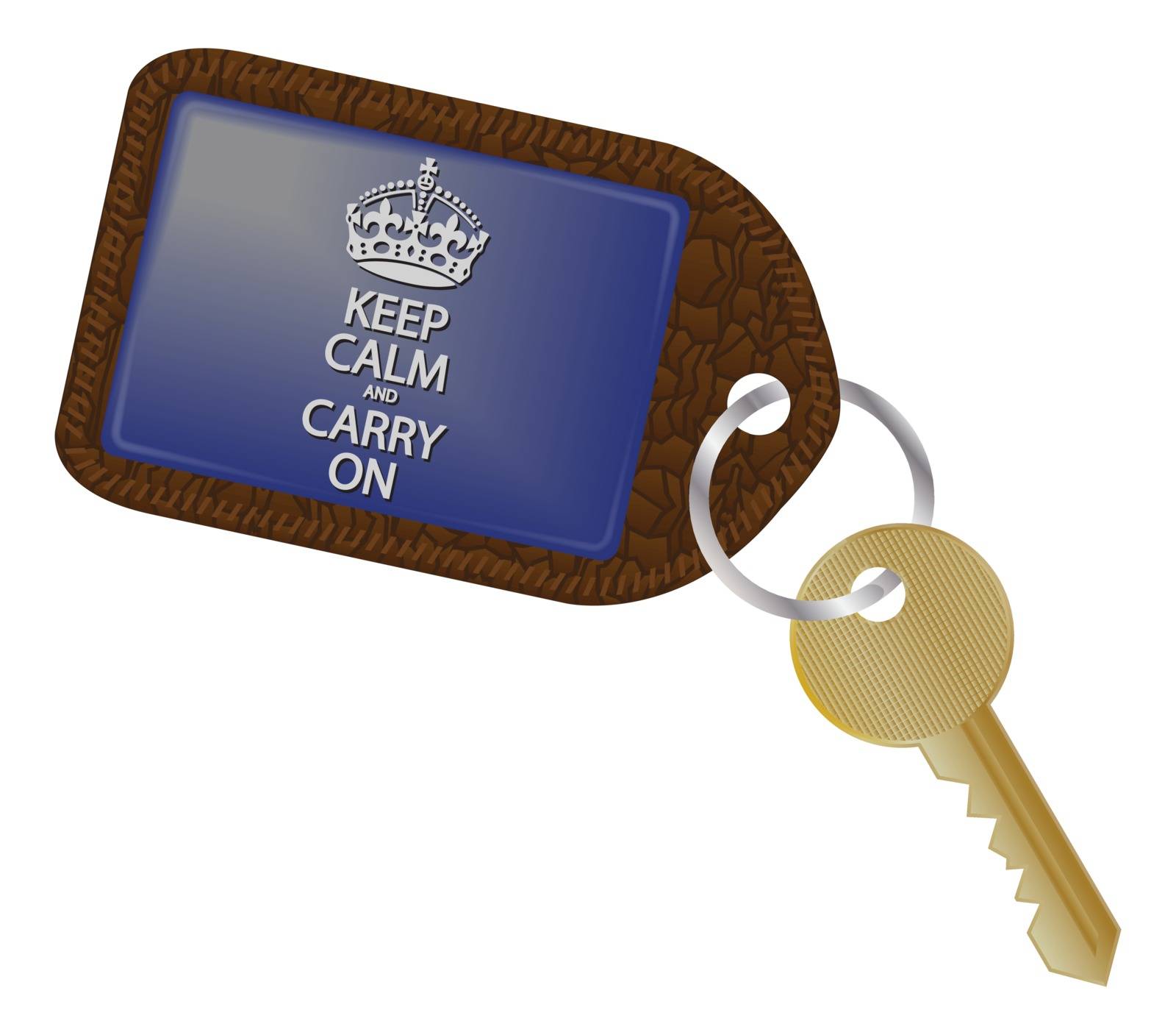A keep calm and carry on keyring and key isolated on a whtie background