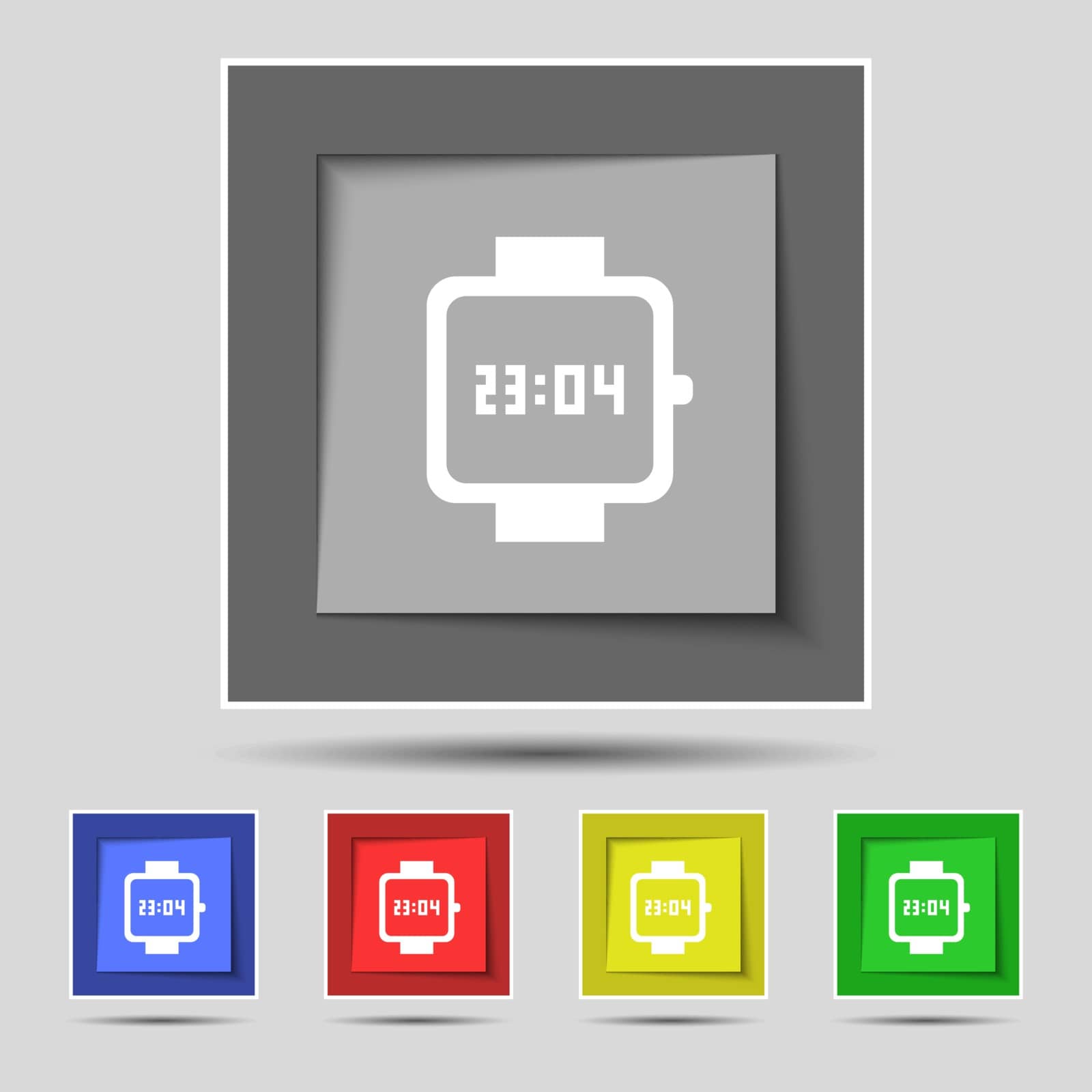 wristwatch icon sign on original five colored buttons. Vector by serhii_lohvyniuk