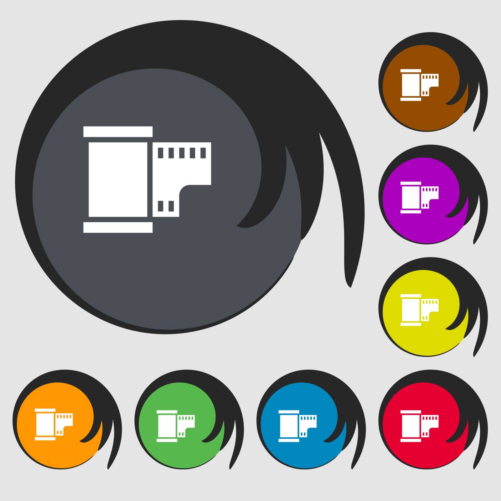 35 mm negative films icon. Symbols on eight colored buttons. Vector illustration