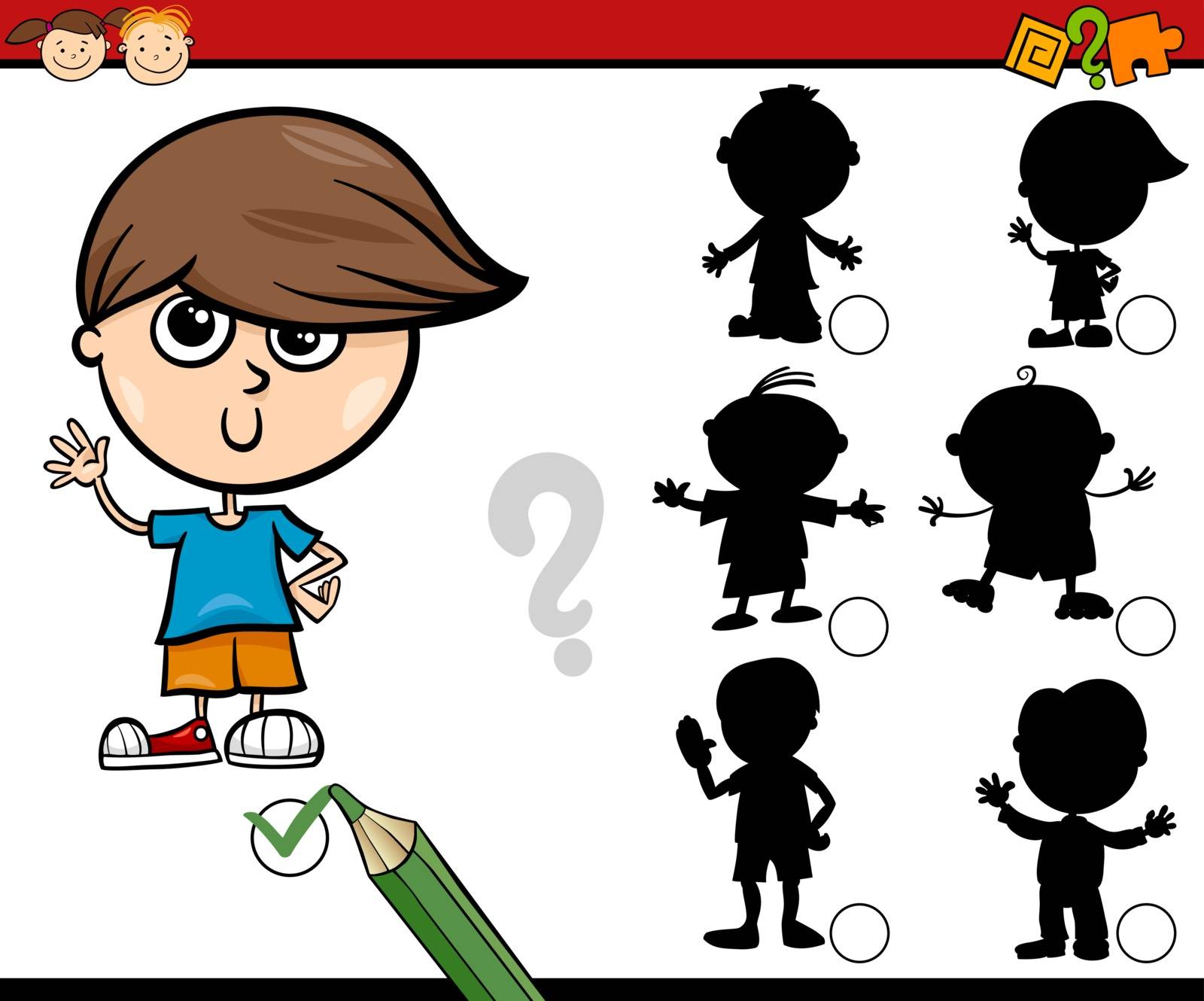 Cartoon Illustration of Educational Shadow Task for Preschool Children with Boys