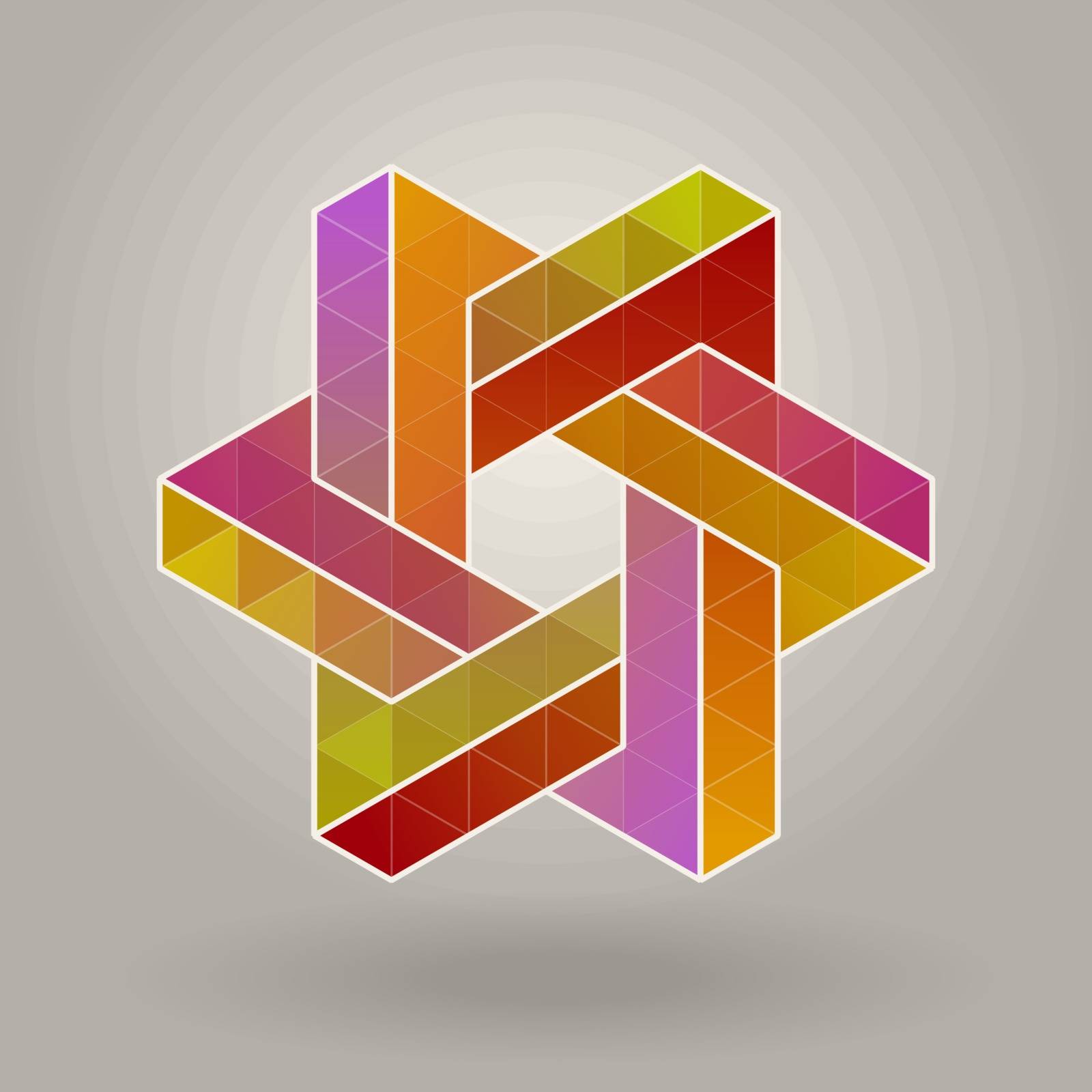 Abstract Vector Geometric Multicolor Hexagonal Star Shape Interlacing Polygons Logo by Samolevsky