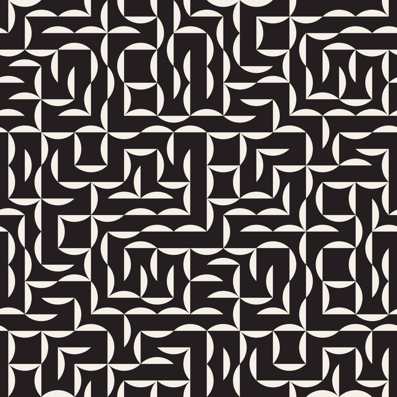 Vector Seamless Black and White Irregular Arc Grid Geometric Pattern Abstract Background