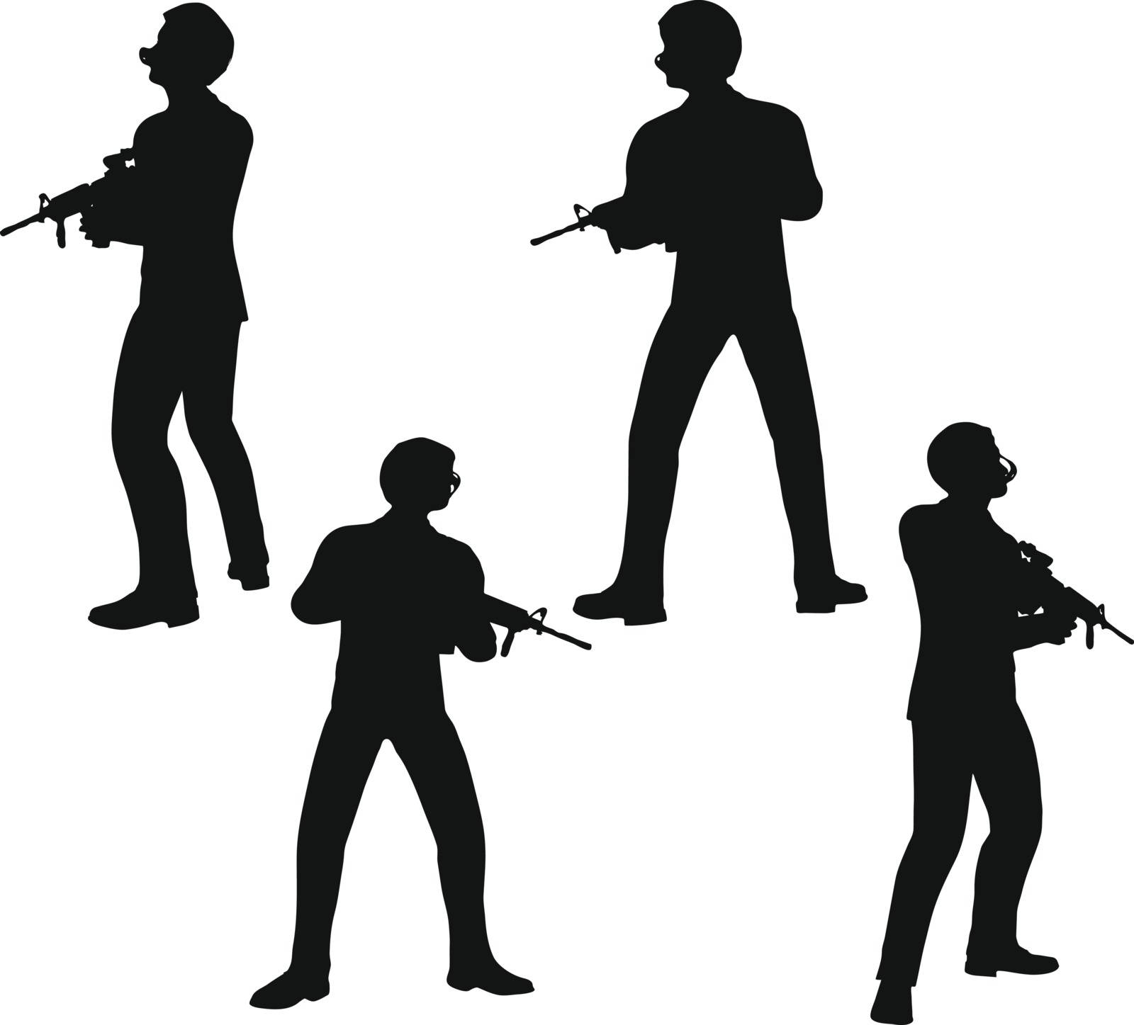 EPS 10 Vector illustration in silhouette of businessman soldier stand