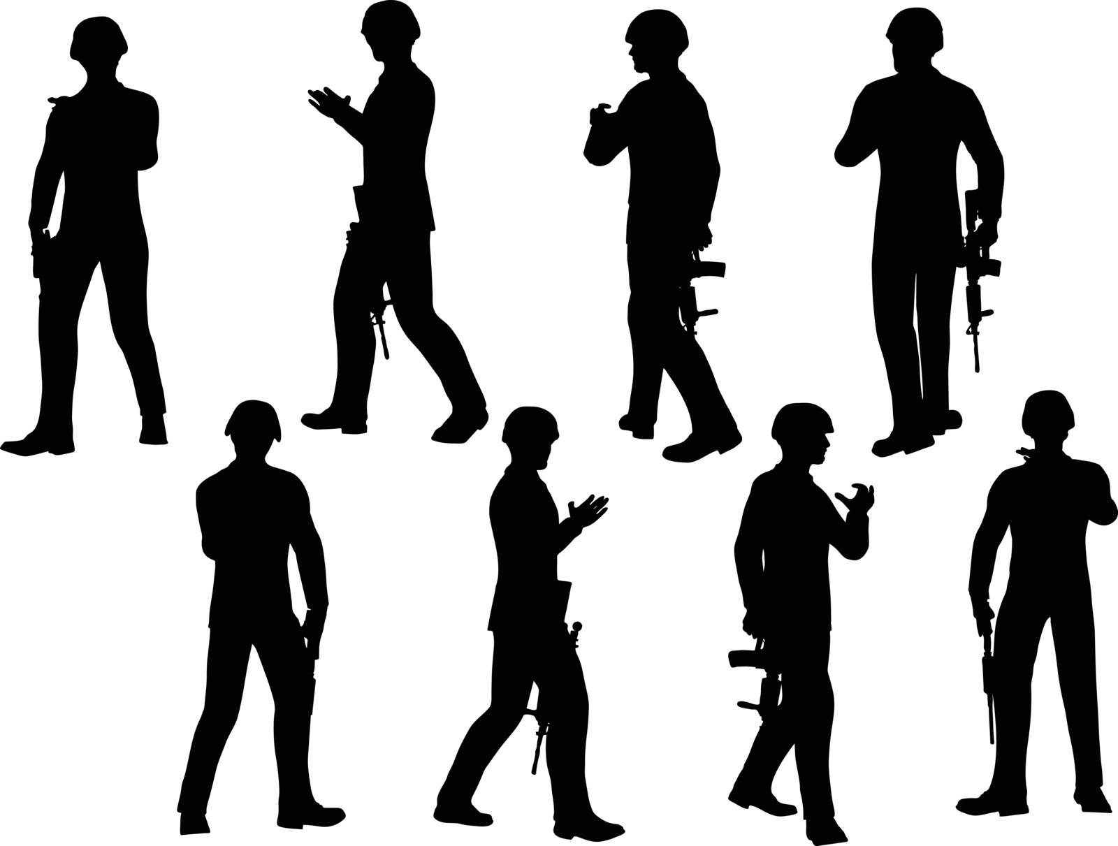 EPS 10 Vector illustration in silhouette of businessman soldier walking
