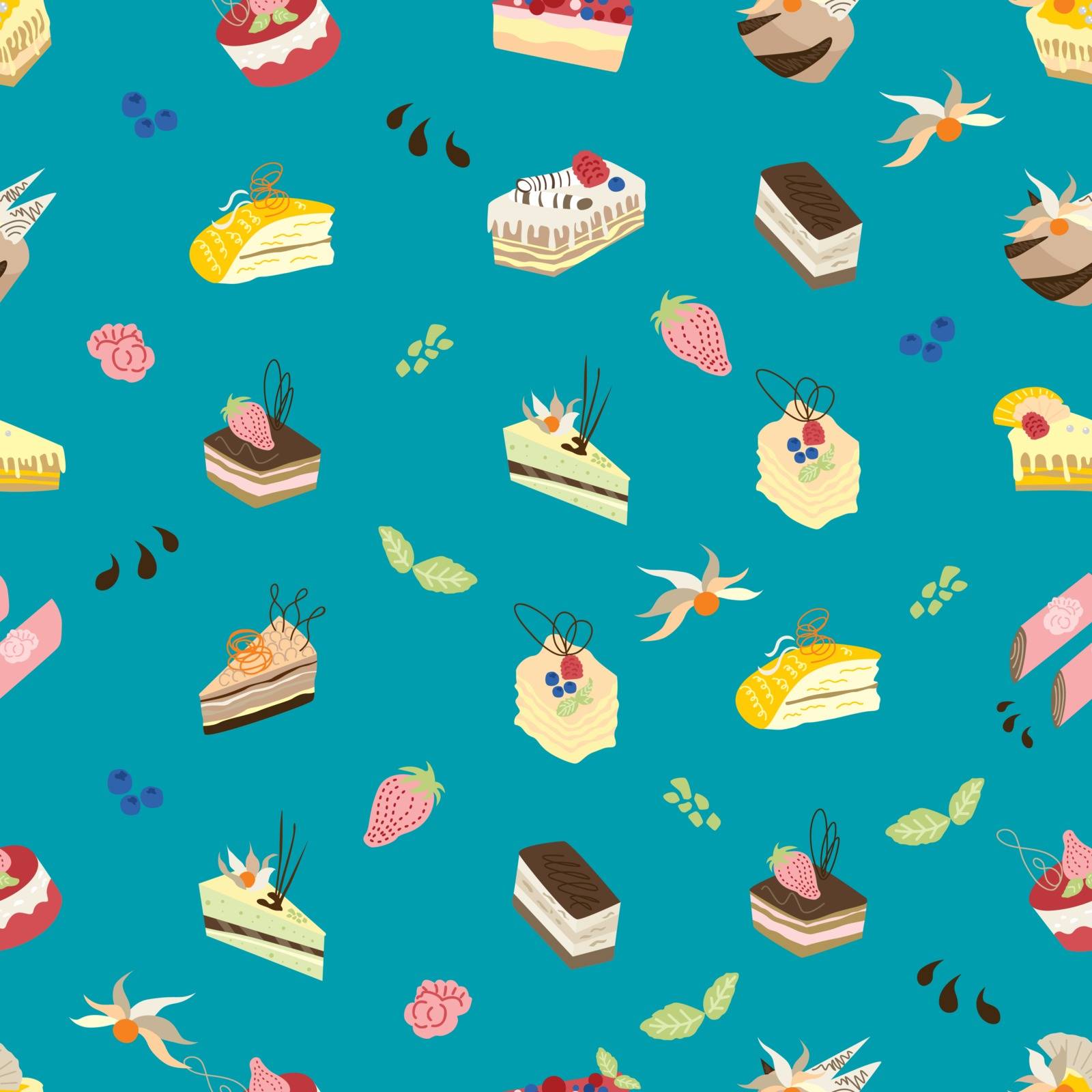 Pastel seamless background with lovely flat design sweets