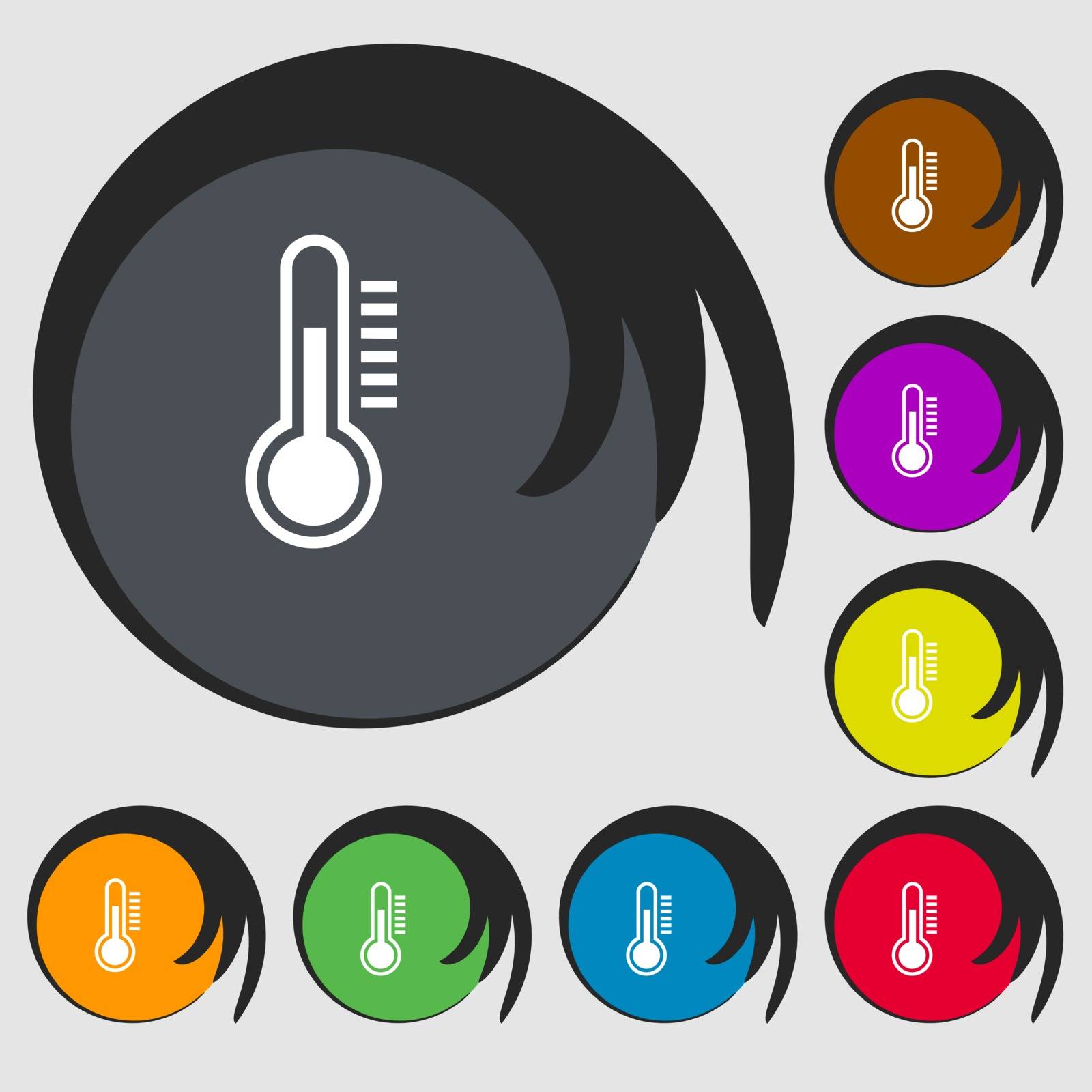 Thermometer icon. Symbols on eight colored buttons. Vector illustration