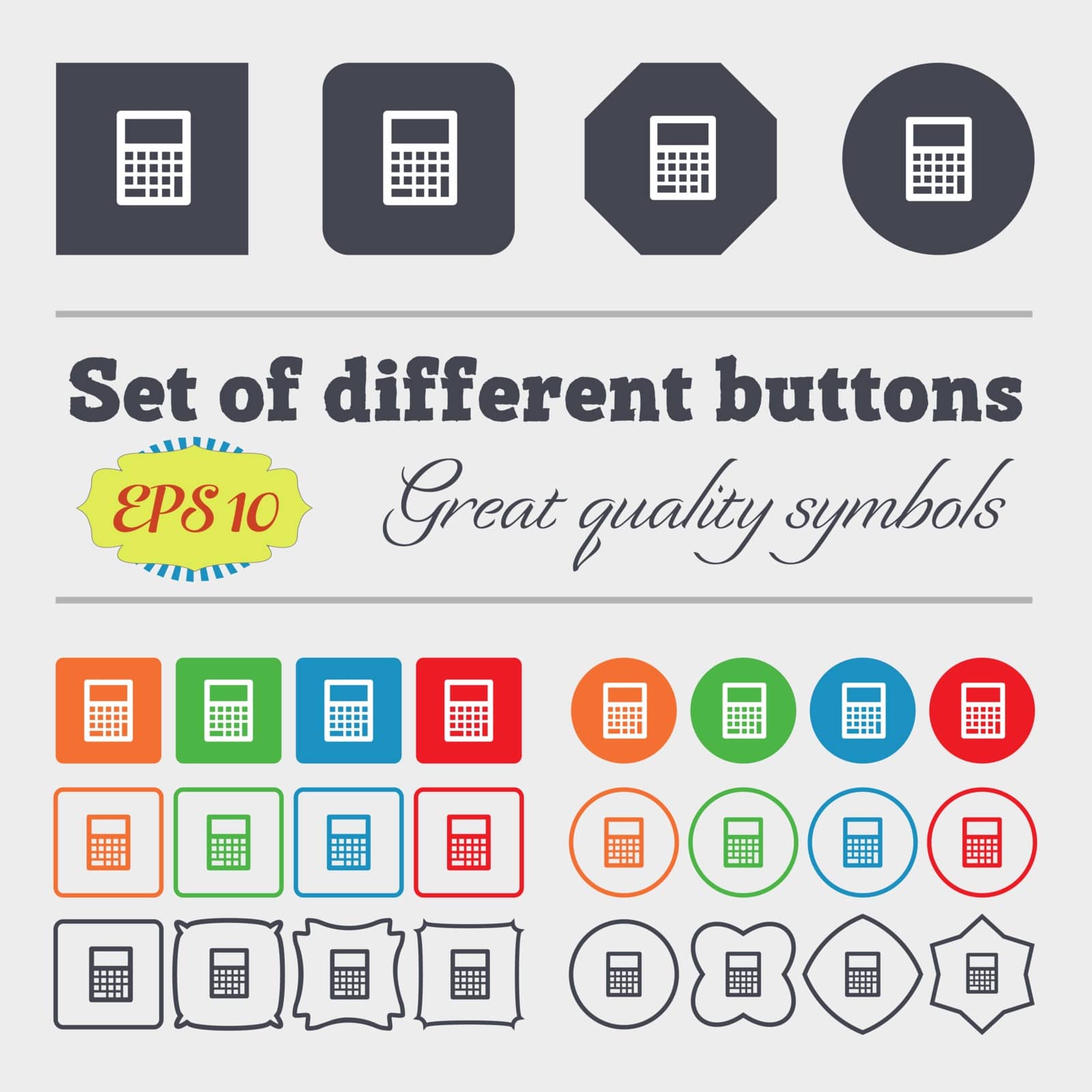 Calculator icon sign. Big set of colorful, diverse, high-quality buttons. Vector illustration