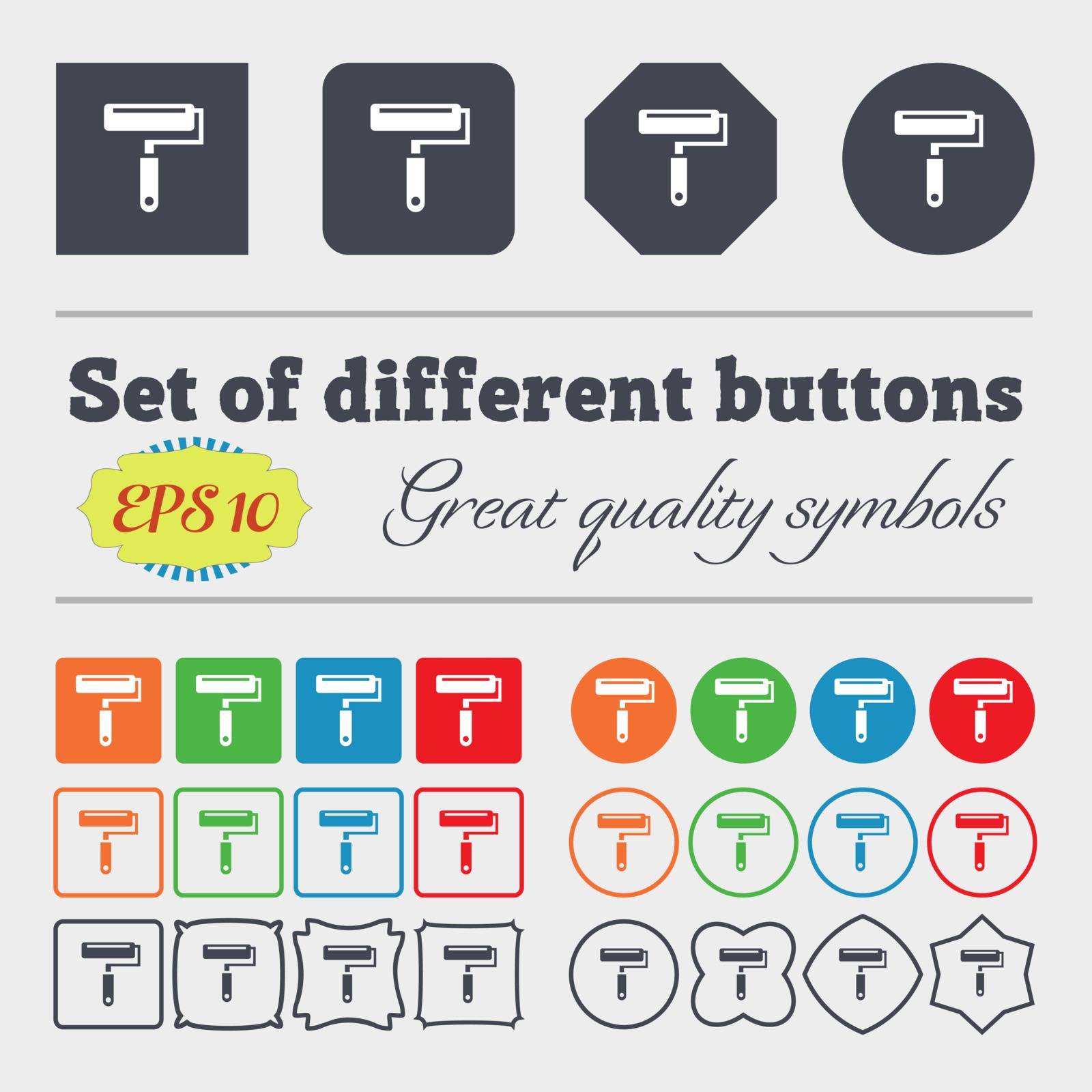 Paint roller icon sign. Big set of colorful, diverse, high-quality buttons. Vector illustration