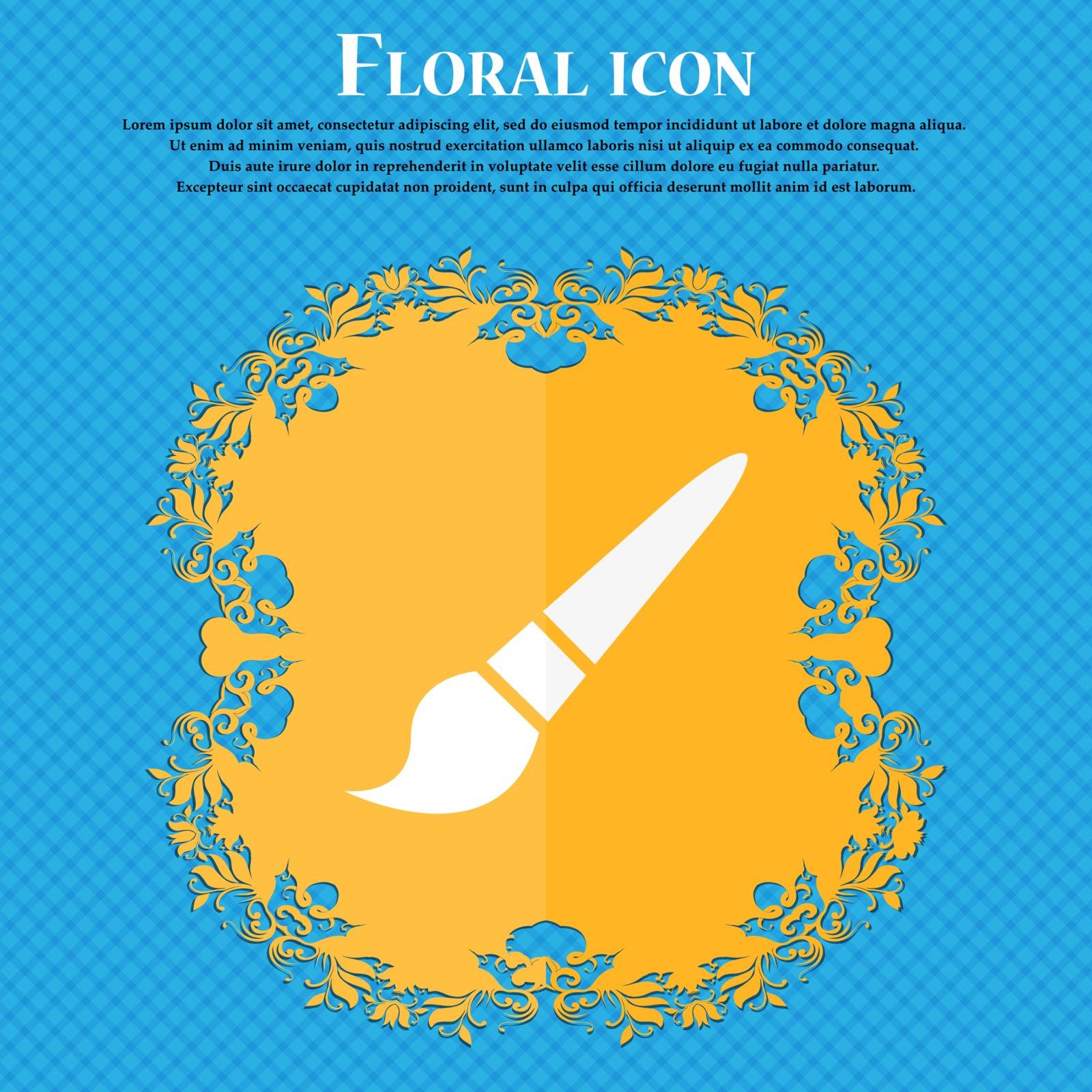 brush icon. Floral flat design on a blue abstract background with place for your text. Vector illustration