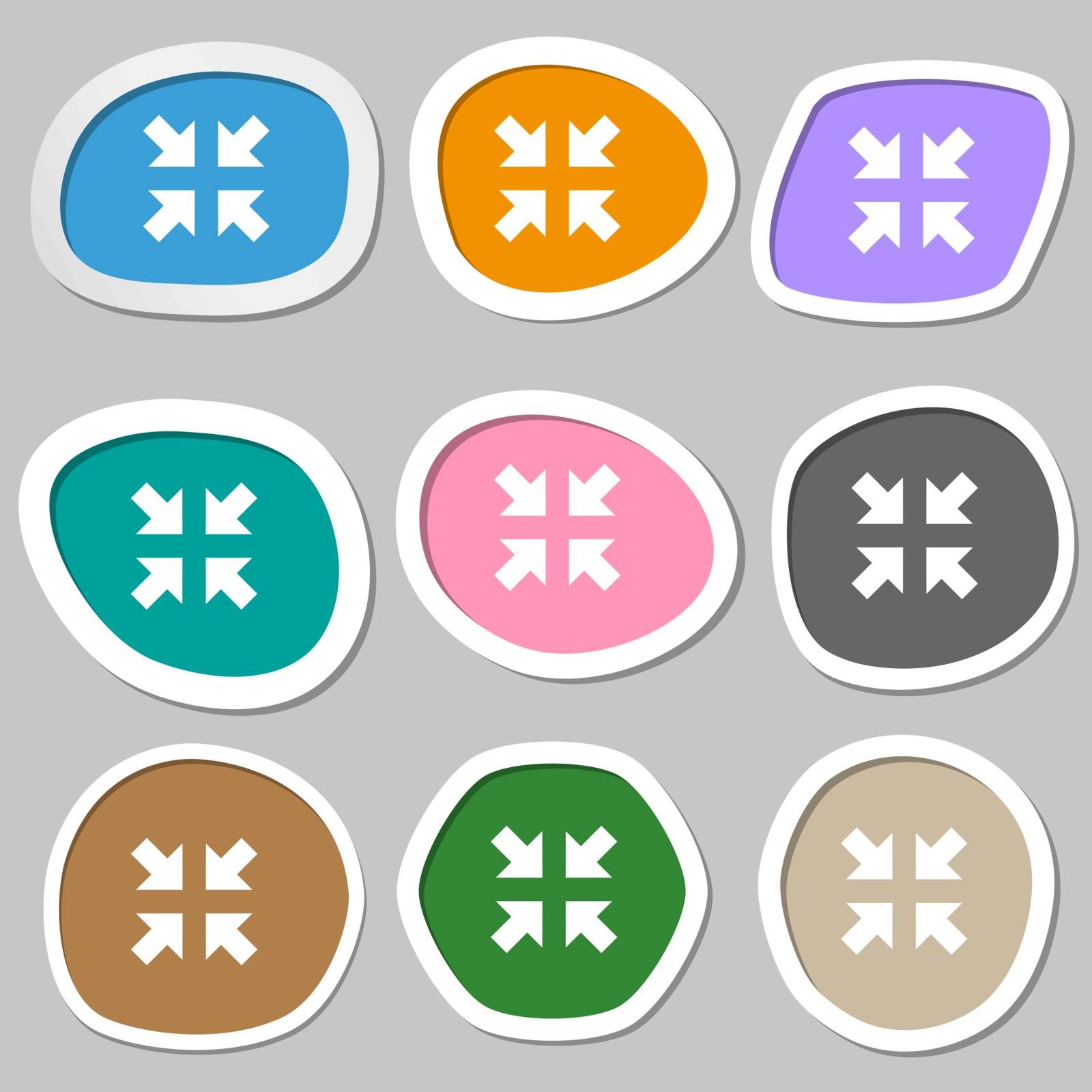 Exit full screen symbols. Multicolored paper stickers. Vector by serhii_lohvyniuk