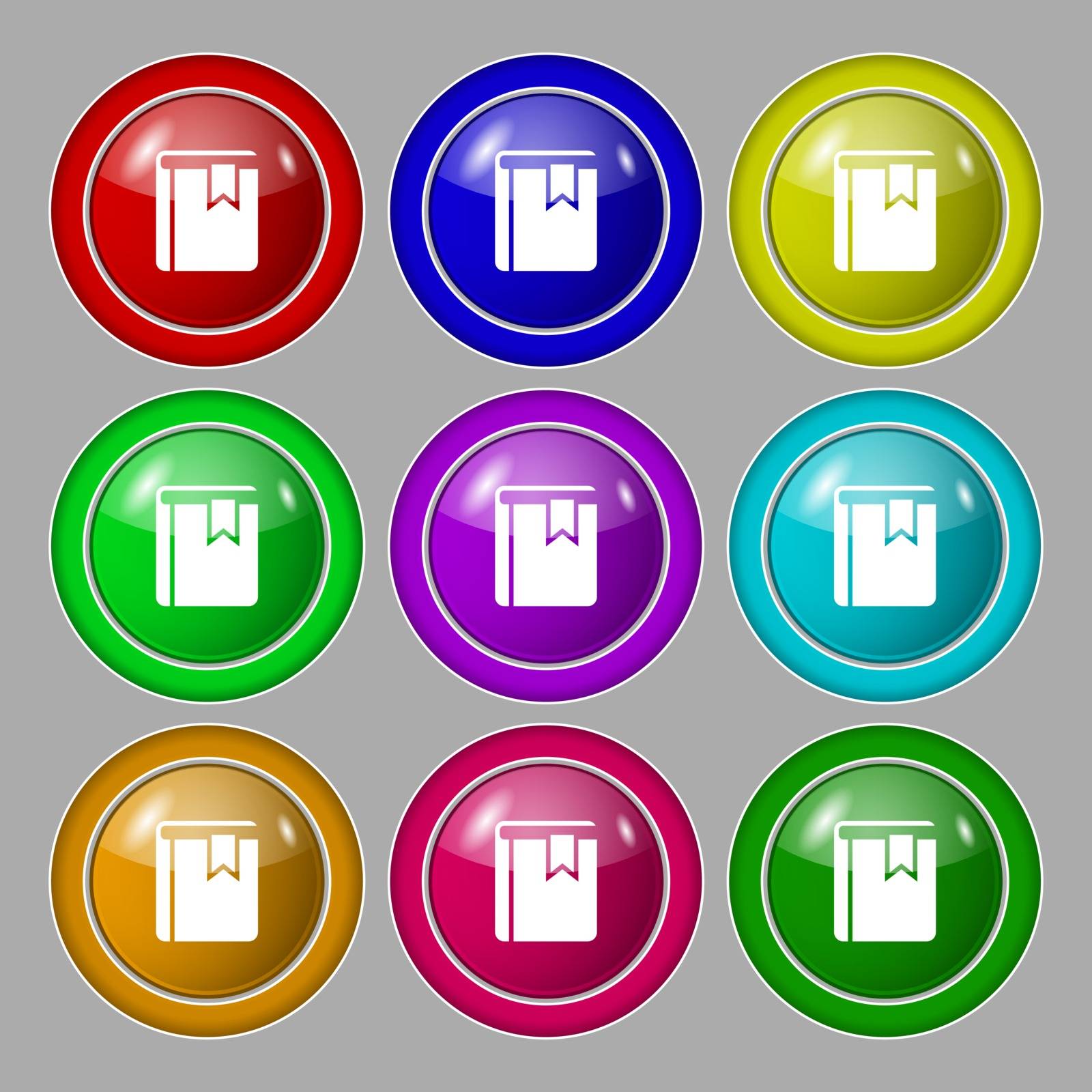 Book bookmark icon sign. symbol on nine round colourful buttons. Vector by serhii_lohvyniuk