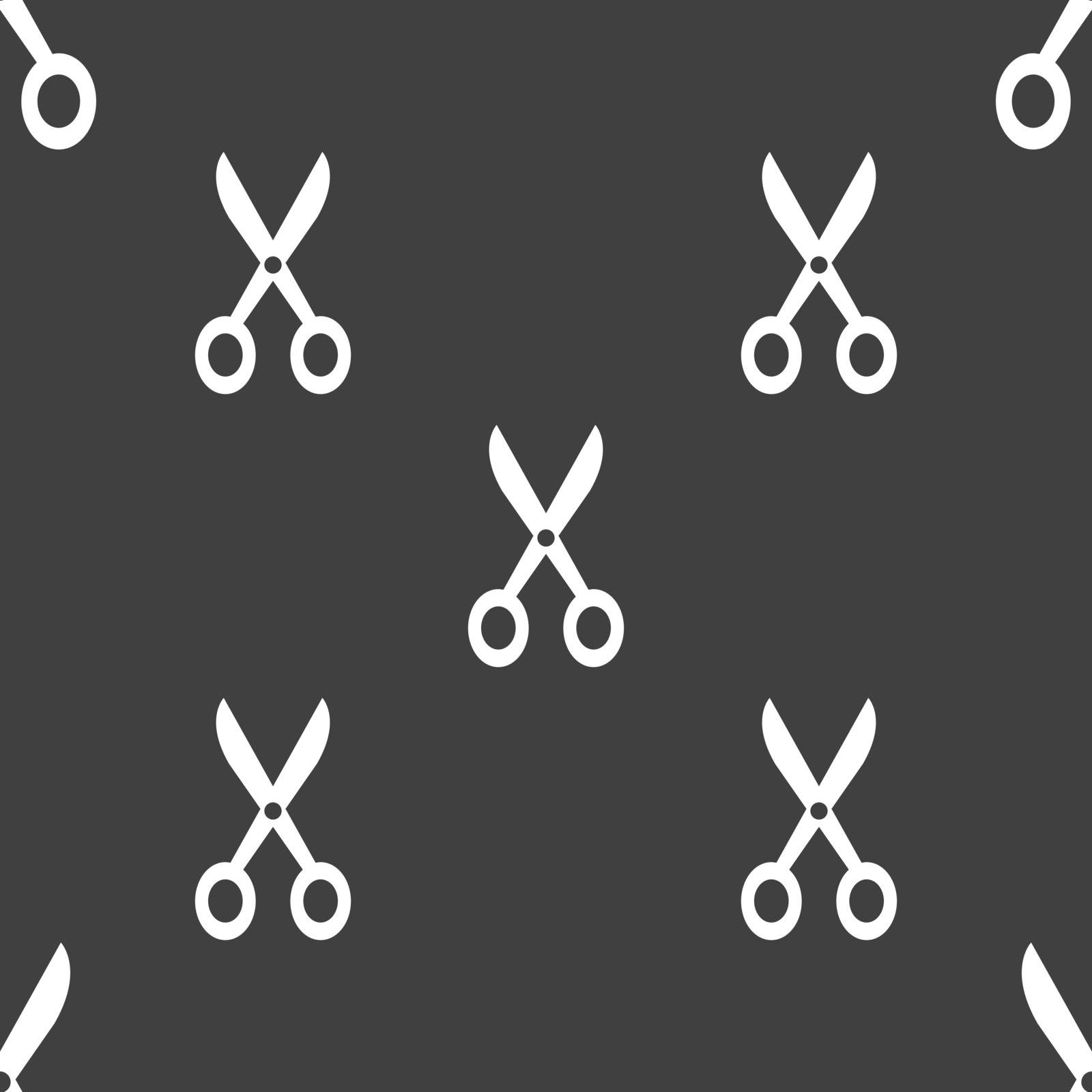 Scissors icon sign. Seamless pattern on a gray background. Vector by serhii_lohvyniuk